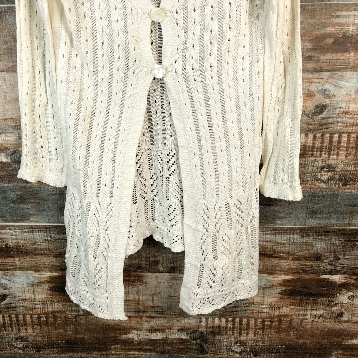 Japanese Brand Peyton Place White crochet meshnet Cardigan Knitwear #A2256 Size M / US 6-8 / IT 42-44 - 6 Thumbnail
