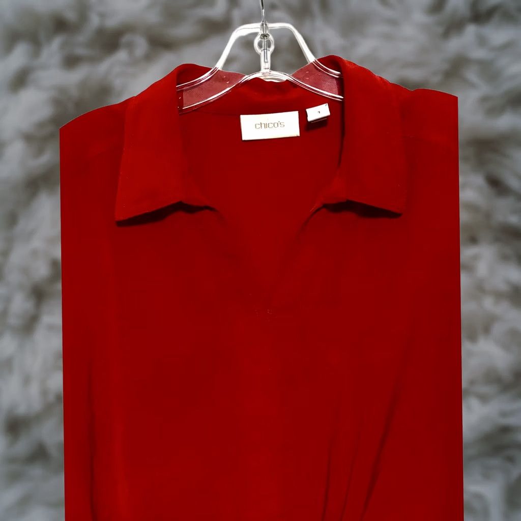 Vintage Chicos Red Long Sleeve Collared Blouse Top Tie Front Office Classic Career Shirt Women M Size M / US 6-8 / IT 42-44 - 1 Thumbnail