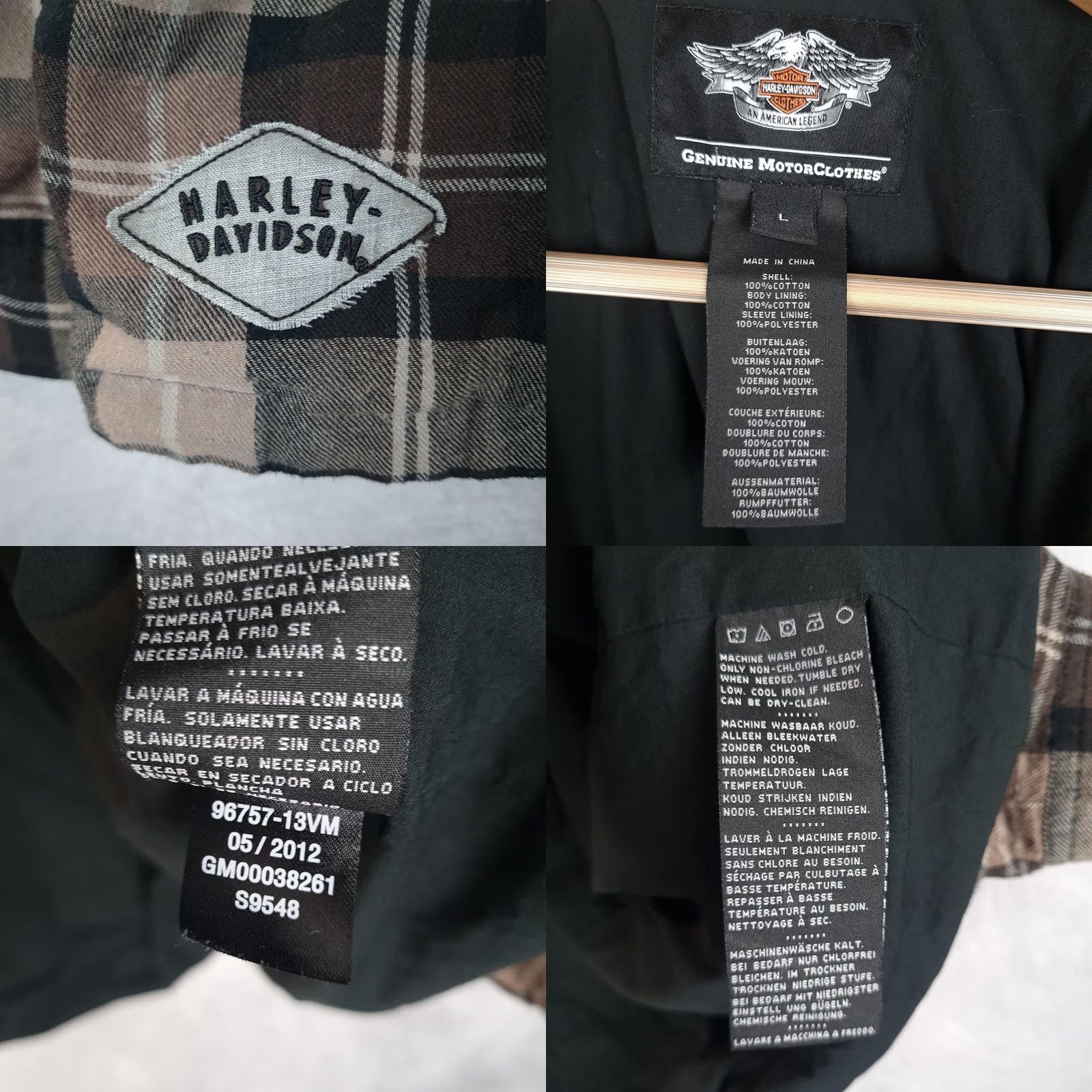 Harley Davidson Harley-Davidson Shirt Jacket Mens Large Brown Plaid Flannel Skull Lined Patch Jacket Size US L / EU 52-54 / 3 - 11 Thumbnail