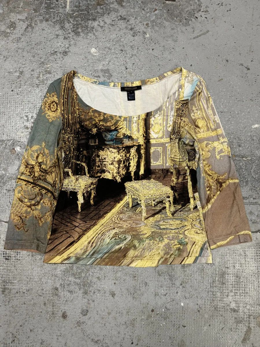 Designer × Roberto Cavalli × Vintage FW1994 Roberto Cavalli Medieval Chair Dynastie Longsleeves Top Size S / US 4 / IT 40 - 1 Thumbnail