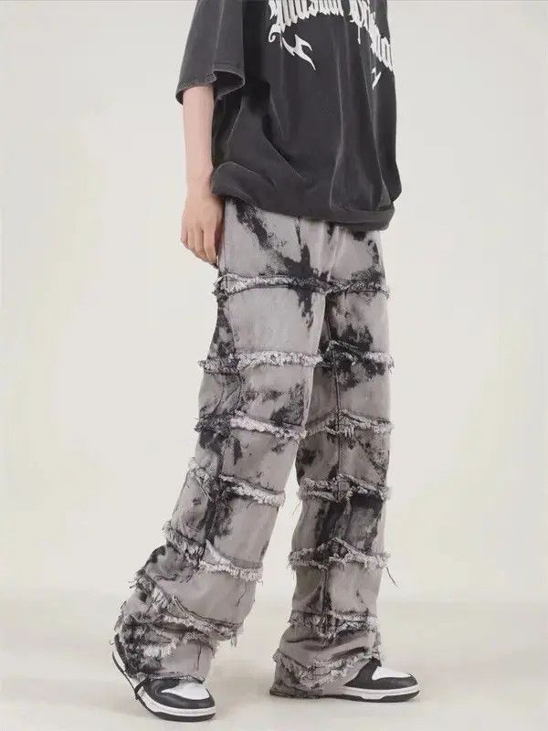 Japanese Brand Striped Tassel Frayed Straight Baggy Jeans Size US 32 / EU 48 - 4 Thumbnail