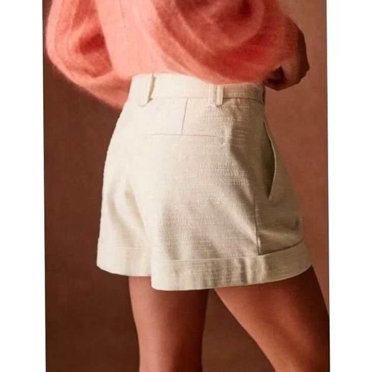 Vintage Sezane Design Rome Beige Woven Belted Cuff Shorts High-rise Size 28" / US 6 / IT 42 - 3 Thumbnail