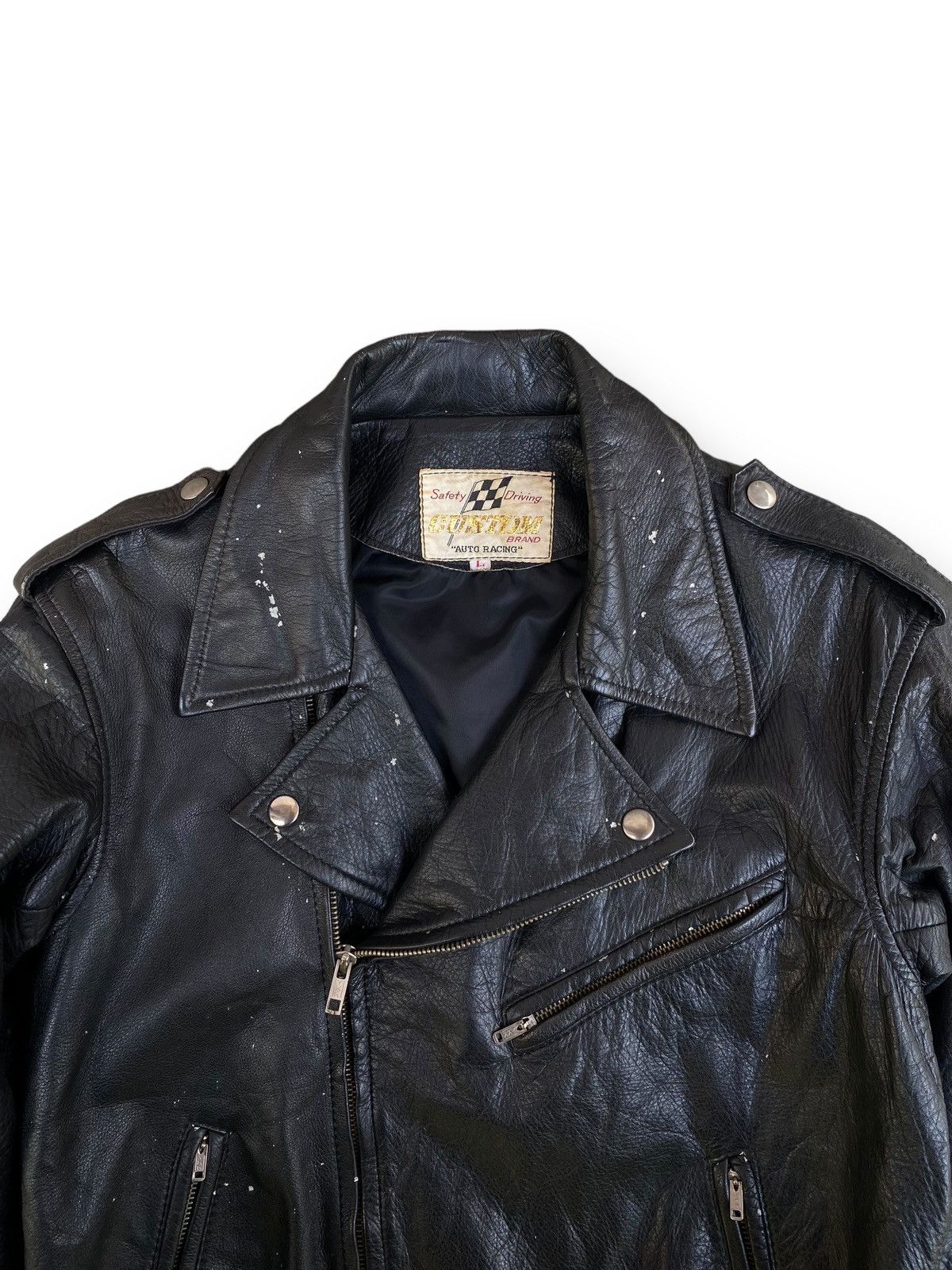 Genuine Leather Vintage Double Collar Punk Leather Motorcycle Jacket. #D2 Size US L / EU 52-54 / 3 - 2 Thumbnail
