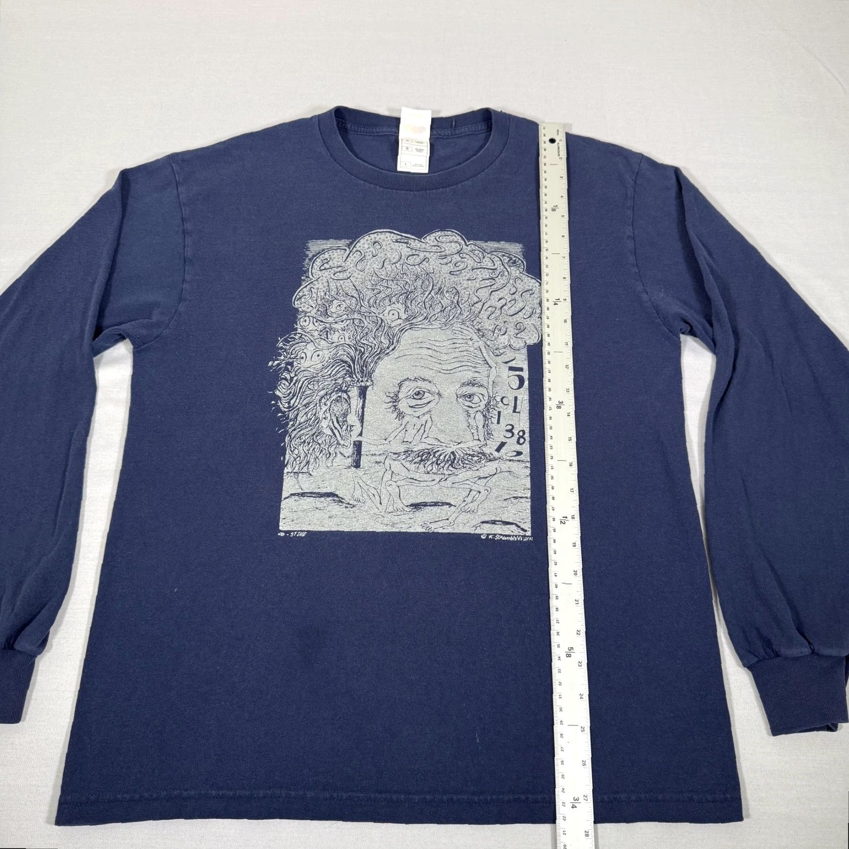 Fruit Of The Loom VINTAGE Albert Einstein Shirt Mens Large Navy Blue Scramble Campbell Graphic Print 90s Art Mens Size US L / EU 52-54 / 3 - 7 Thumbnail