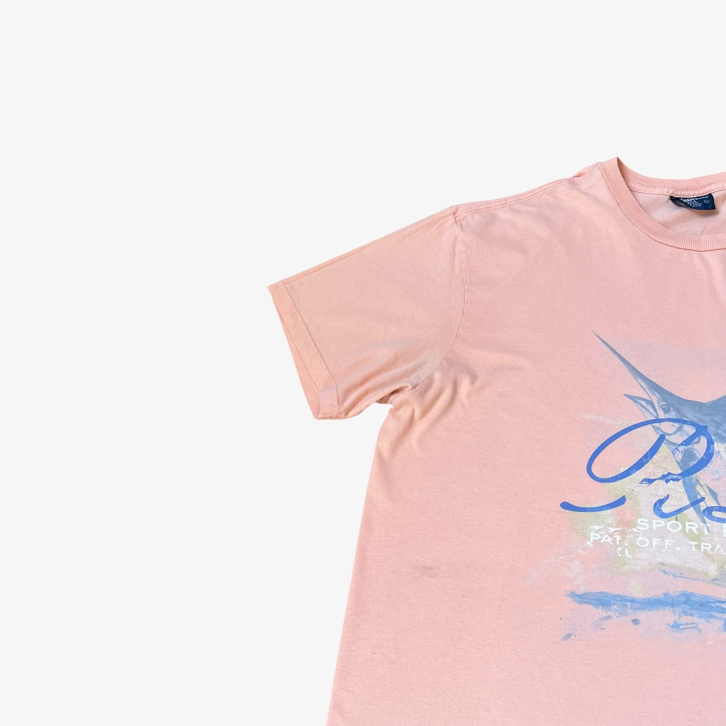 Ralph Lauren Vintage 90s Ralph Lauren Fishing Print Pink T-Shirt Size US L / EU 52-54 / 3 - 4 Thumbnail