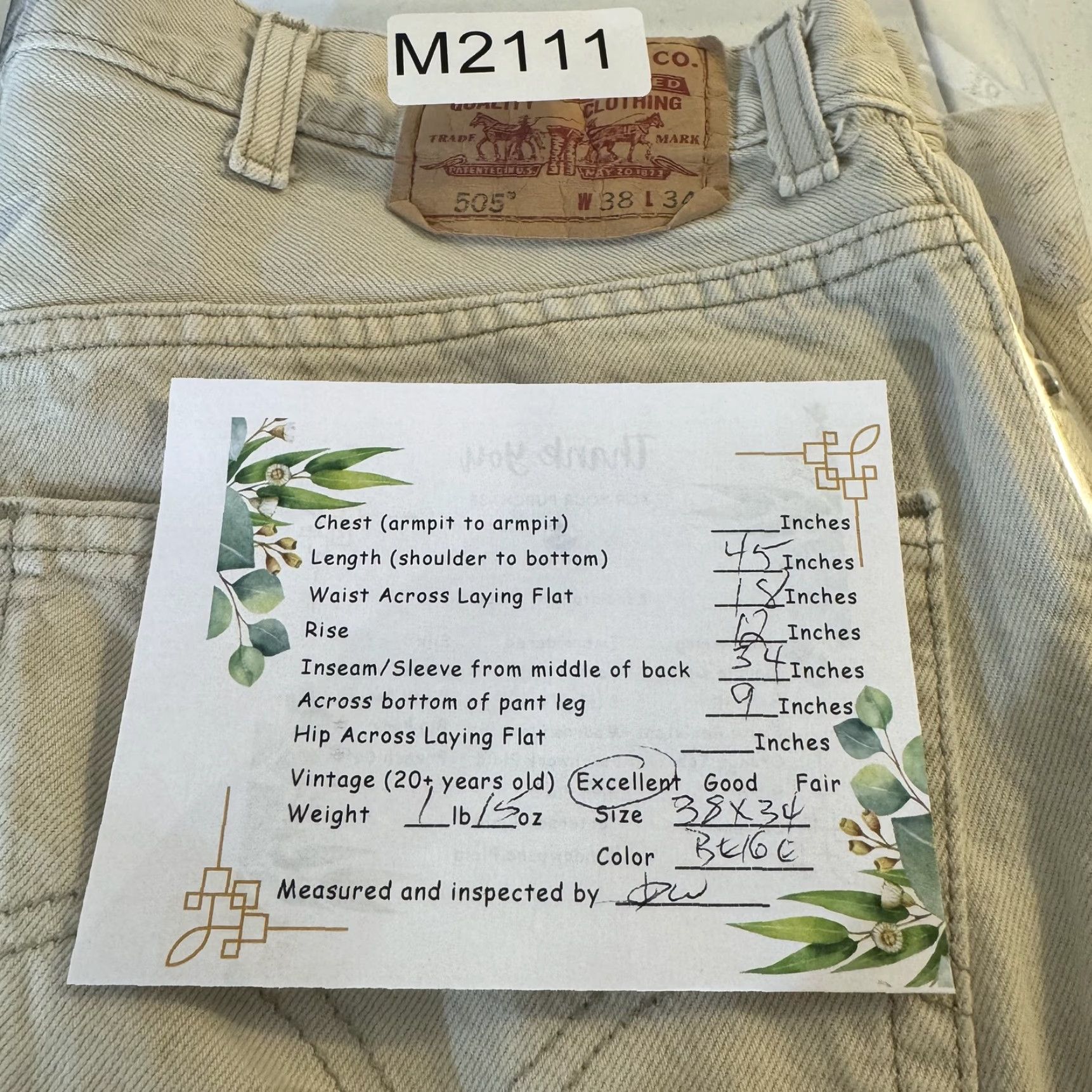 Levi's Levis 505 Jeans Mens 38x34 Beige Regular Fit Straight Leg Denim Pants Cotton Zip Size US 38 / EU 54 - 7 Thumbnail