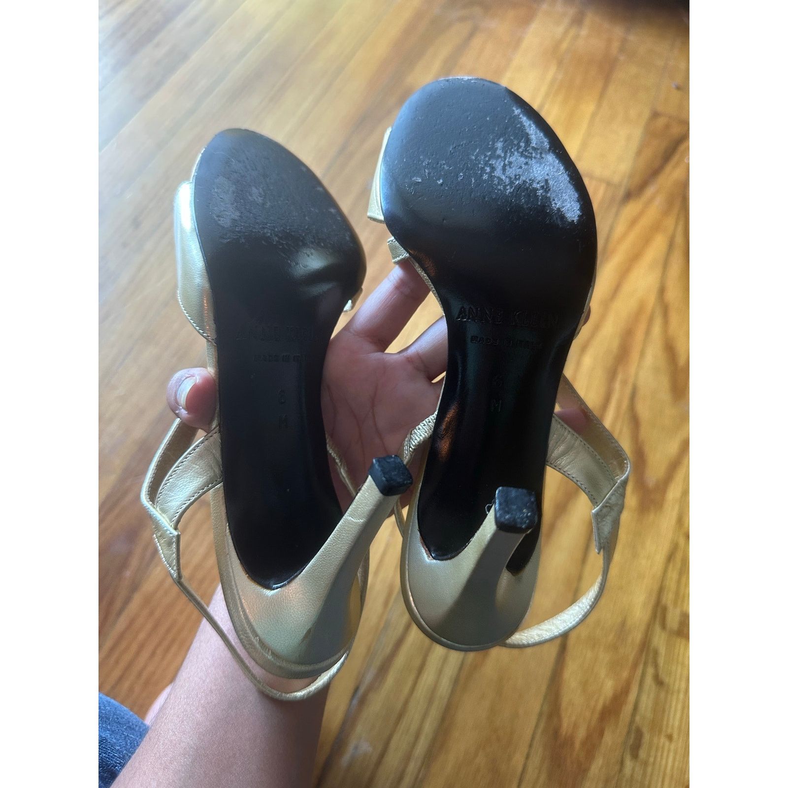 Anne Klein Anne Klein Gold Slingback Heels | Low Heel Dress Shoes Size US 6 / IT 36 - 9 Thumbnail