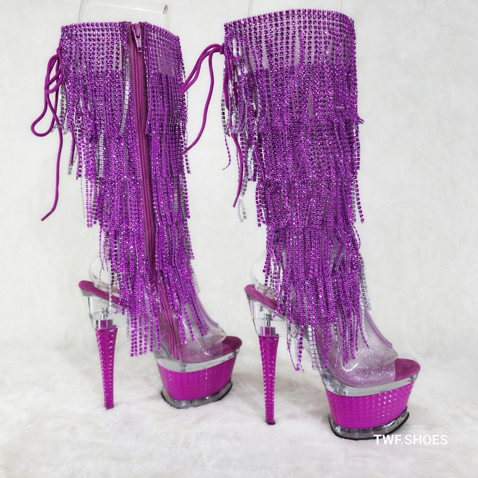 Other Illusion Fuchsia Pink Textured Platform Fringe High Heel Ope Size US 7 / IT 37 - 2 Thumbnail
