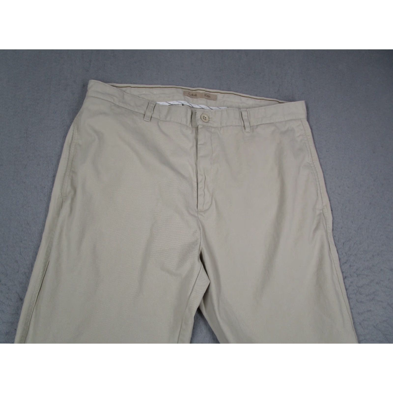 Calvin Klein VINTAGE Calvin Klein Pants Mens 36 Beige Super Sandwash Twill Flat Front Chinos 36x30 Mens Beige Pants Calvin Klein Retro City Preppy 90s Mens Size US 36 / EU 52 - 2 Thumbnail