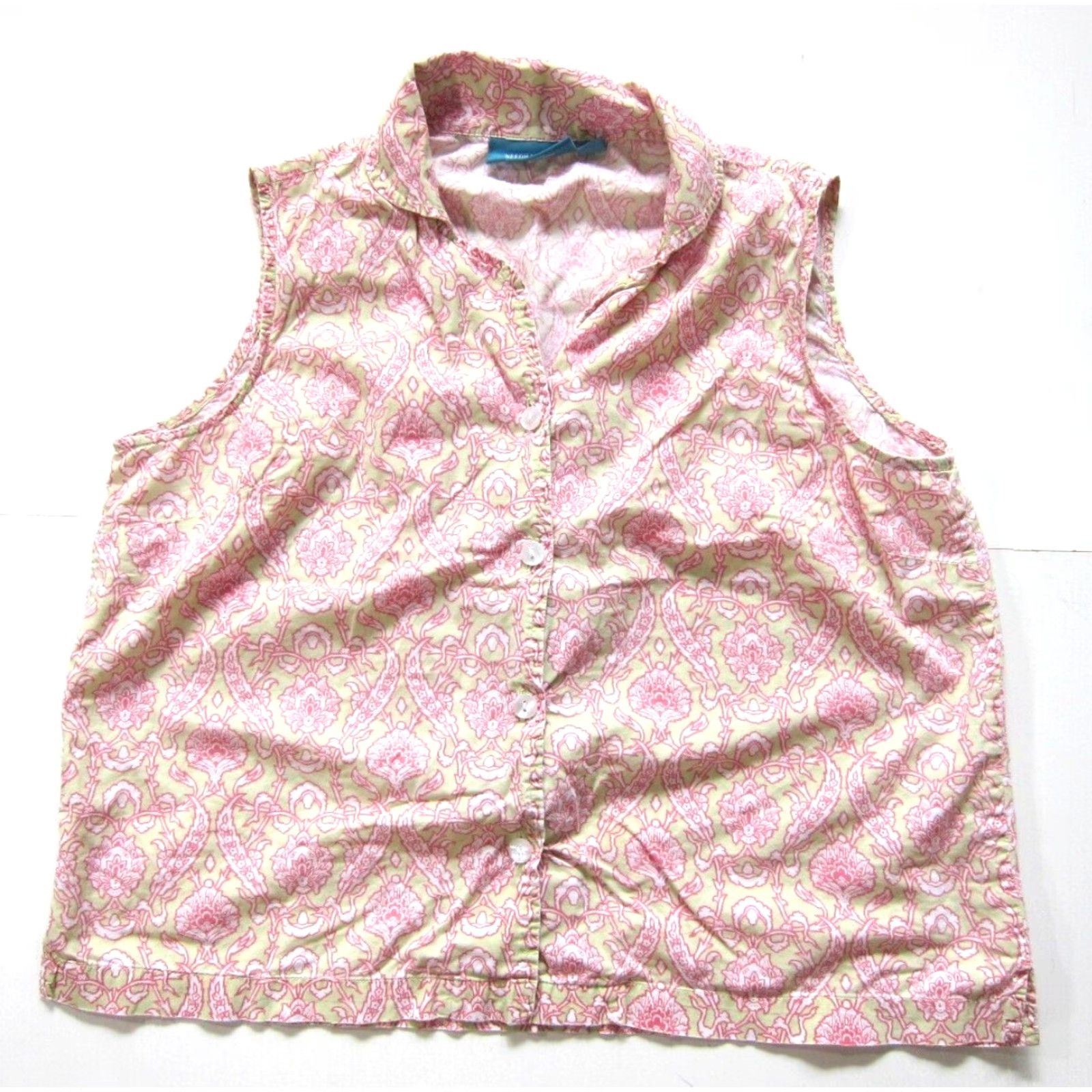 Vintage Needham Lane Blouse Sleeveless Floral 100% Cotton Pink White Green M Womens Size M / US 6-8 / IT 42-44 - 2 Thumbnail