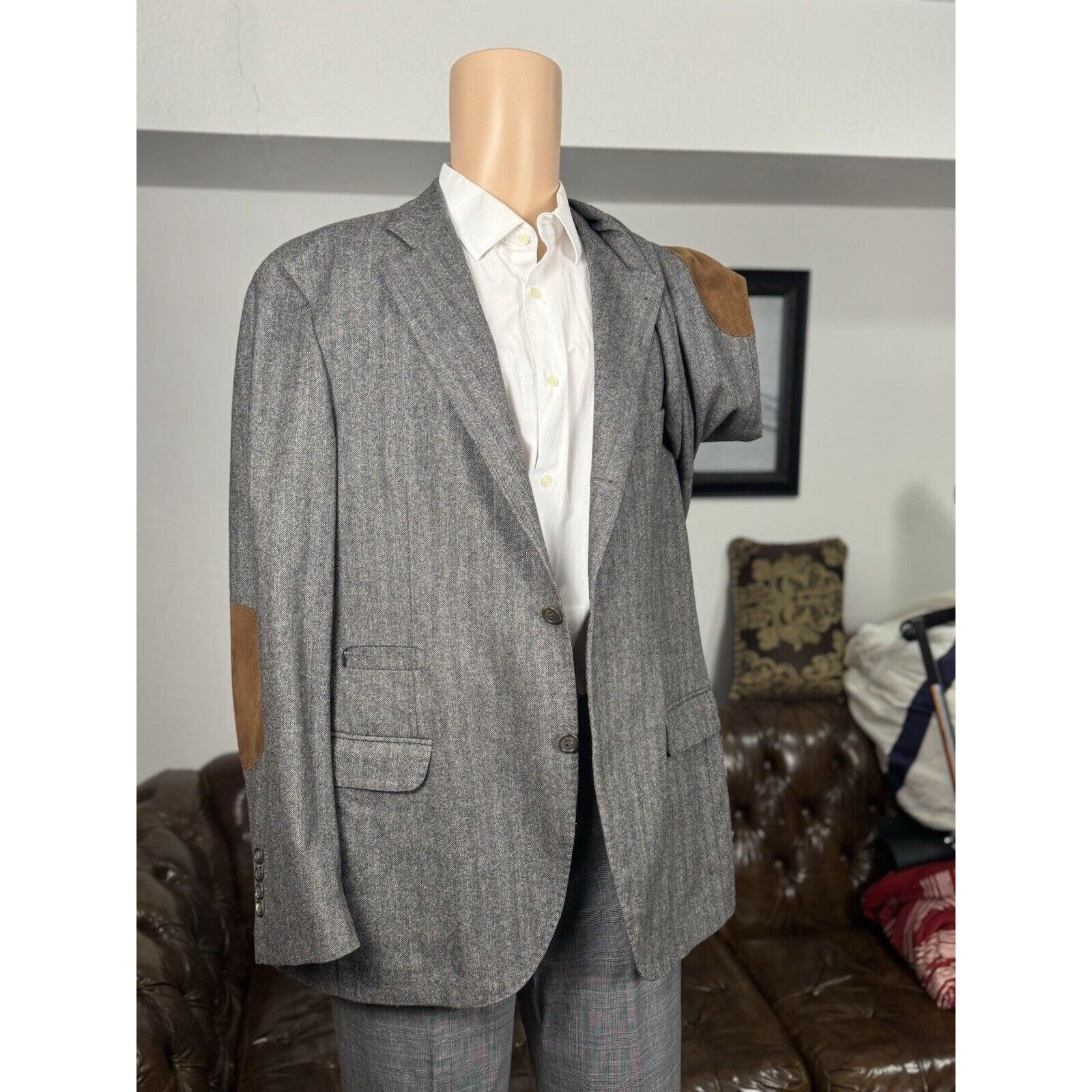 Brunello Cucinelli Brunello Cucinelli Gray Herringbone Tweed Sportjacket 54/44 Size 44R - 2 Thumbnail