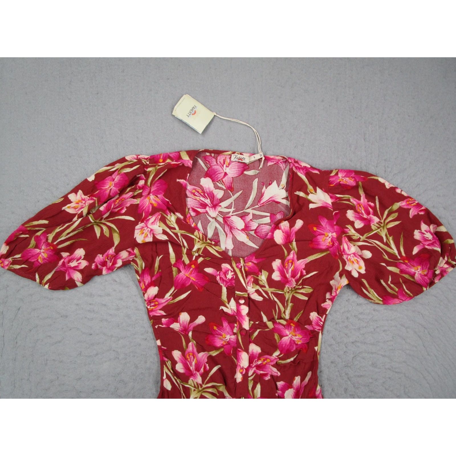 Faherty Sorrento Dress Womens Small Red Floral Button Front Maxi Sundress Summer