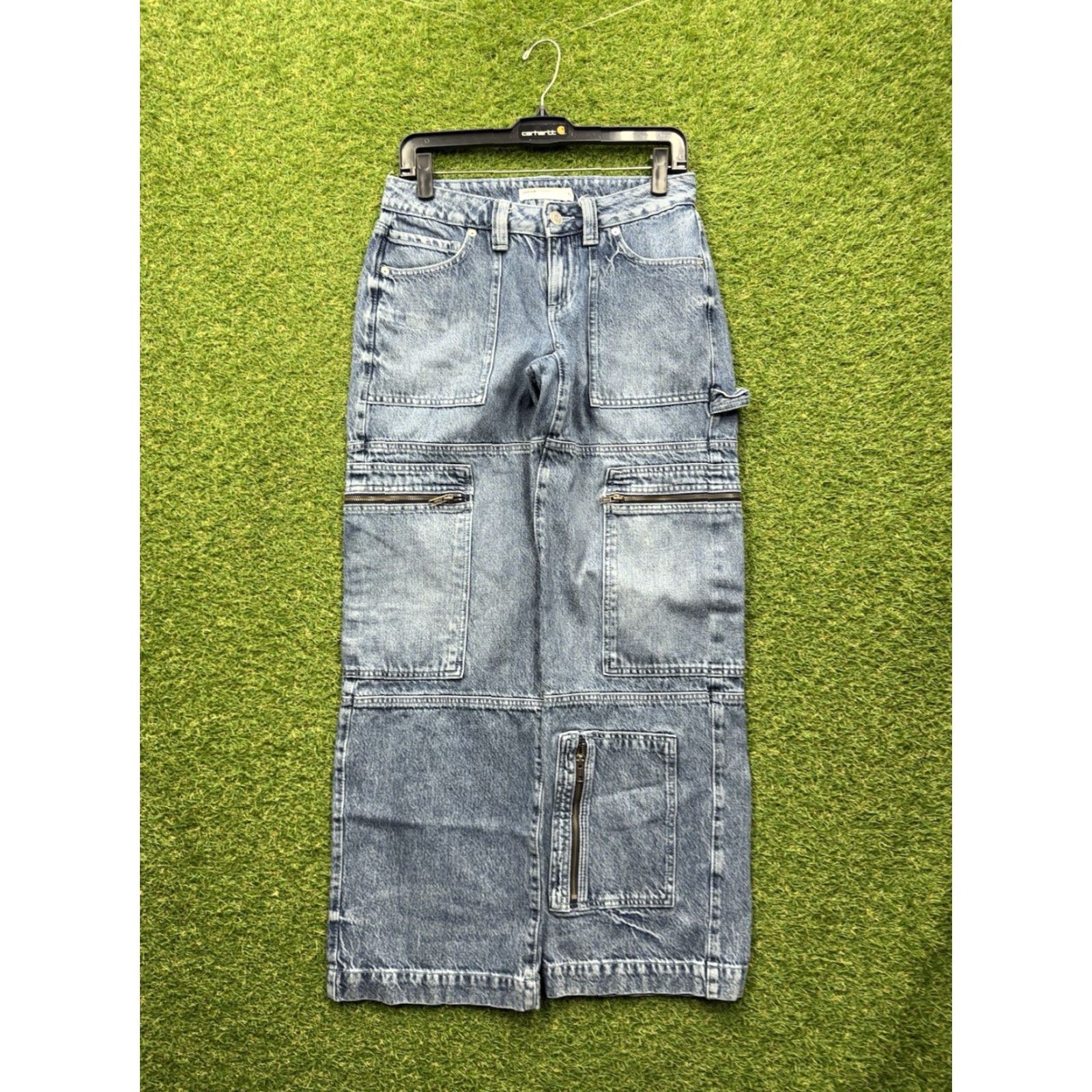 Garage Garage Denim Y2K Cargo Jeans Womens 26 Wide-Leg Baggy Skater Zip Pockets Denim Blue Cargo Pocket Distressed Pockets High Rise Button Zip Womens Jeans Size 26" / US 2 / IT 38 - 2 Thumbnail