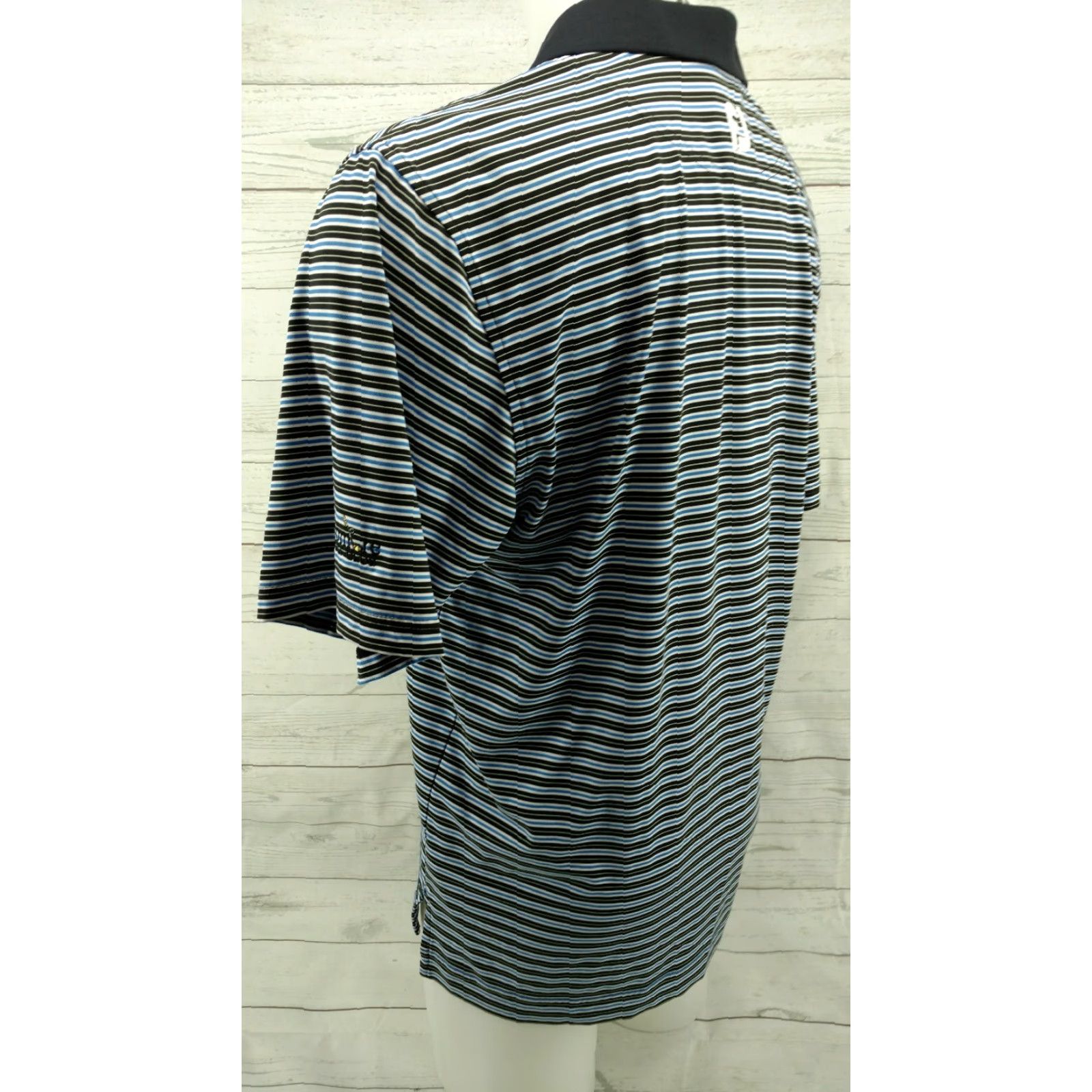 Footjoy FootJoy FJ Hombre Golf Club Polo Shirt Black Blue White Striped Spandex Medium Men Polo Shirt Short Sleeve Nylon Polyester Spandex Size US M / EU 48-50 / 2 - 7 Thumbnail