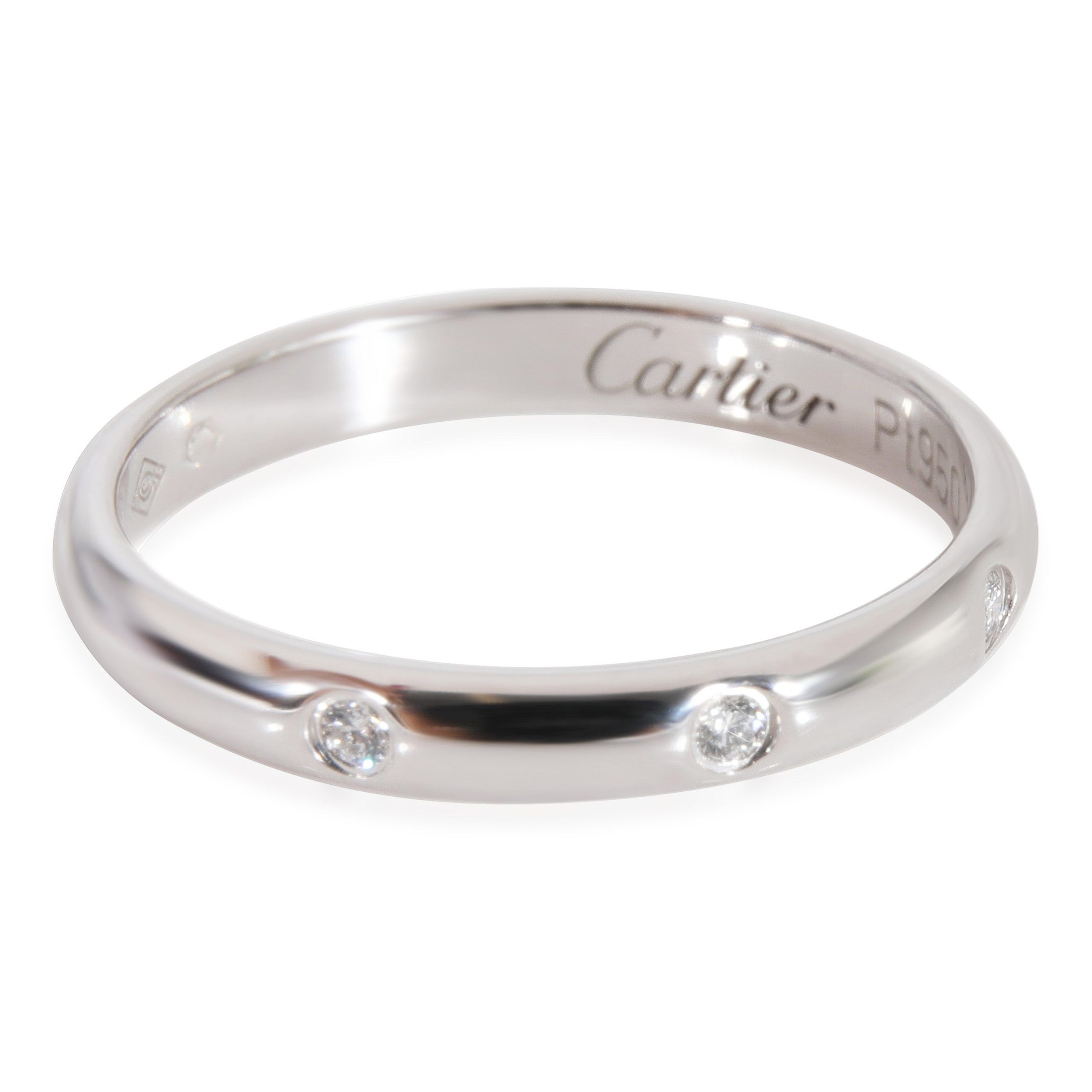 image of Cartier 1895 3 Diamond Wedding Band In Platinum 0.03 Ctw in Silver, Women's