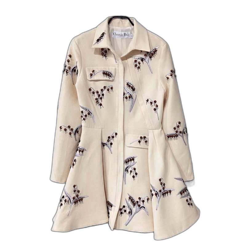 Embroidered Dress with Beads and Pockets