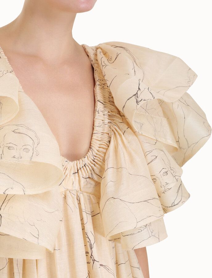 Zimmermann oc11z0225 Ruffled Linen-Silk Gown in Beige Size XL / US 12-14 / IT 48-50 - 5 Thumbnail