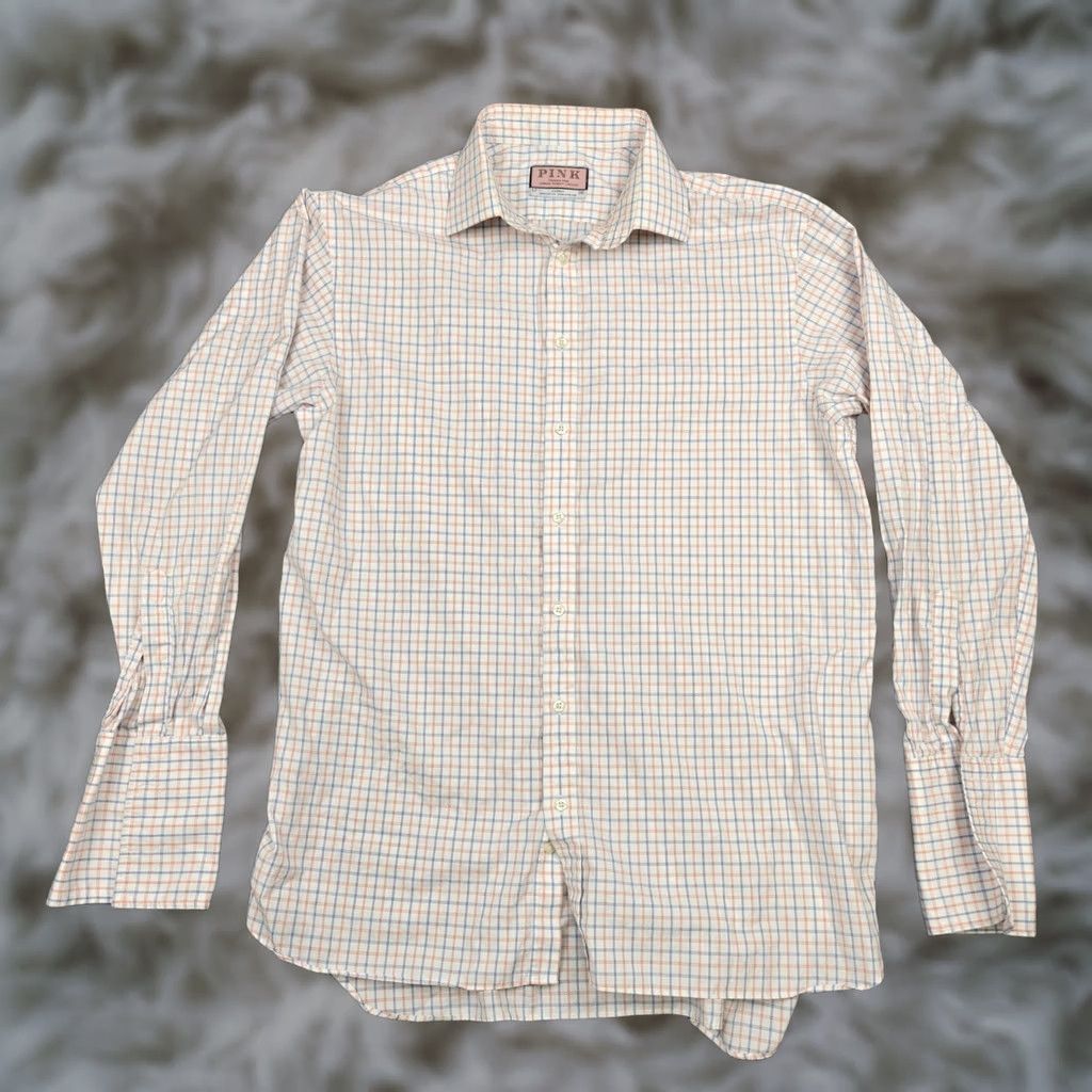 Vintage Thomas Pink Mens Dress Shirt 17 34/35 White Check Regular Fit Long Sleeve Cotton Size 46R - 1 Thumbnail
