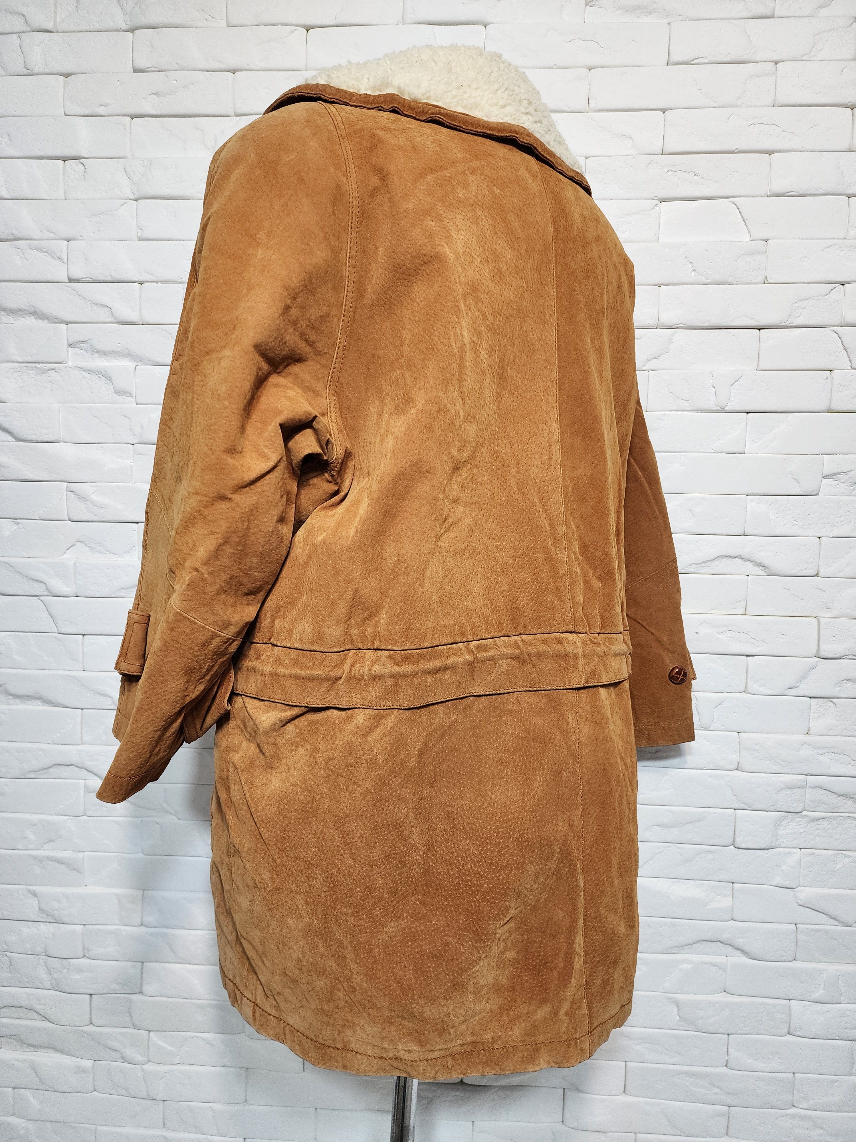 Genuine Leather Brown Women's Fur Jacket: Women's Vintage Button Coat Size XL / US 12-14 / IT 48-50 - 6 Thumbnail
