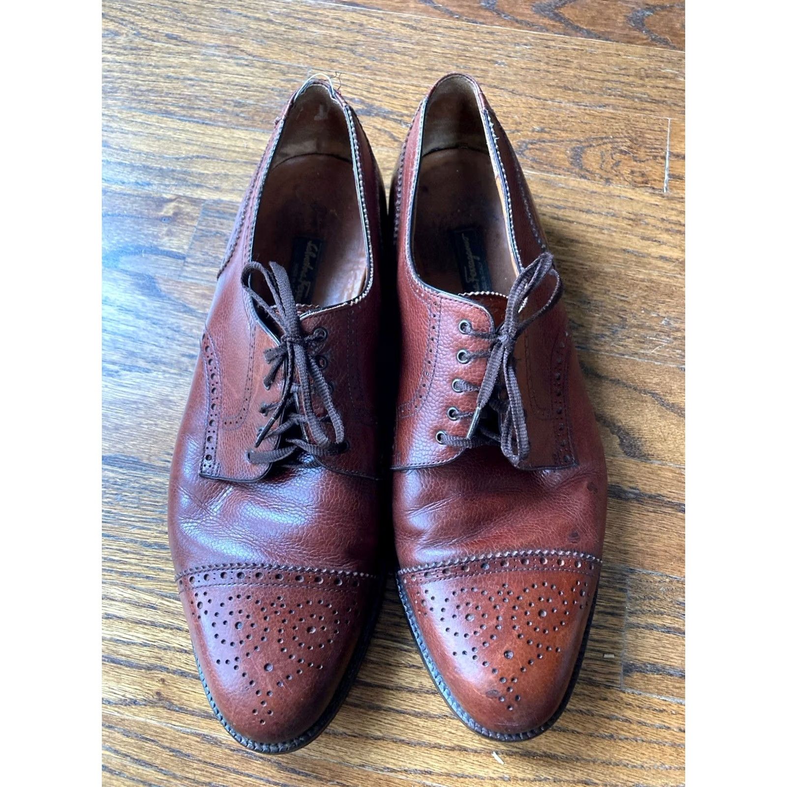 Salvatore Ferragamo VINTAGE Ferragamo Mens Shoes Dress Oxford Cap Toe Leather Brown 12D Italy Mens Size ONE SIZE - 2 Thumbnail