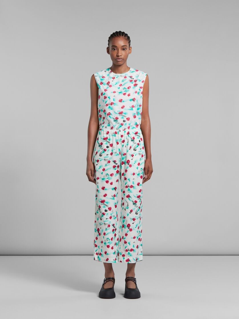 Marni o1w1db10125 Floral Print Cropped Trousers in White Size 26" / US 2 / IT 38 - 2 Thumbnail