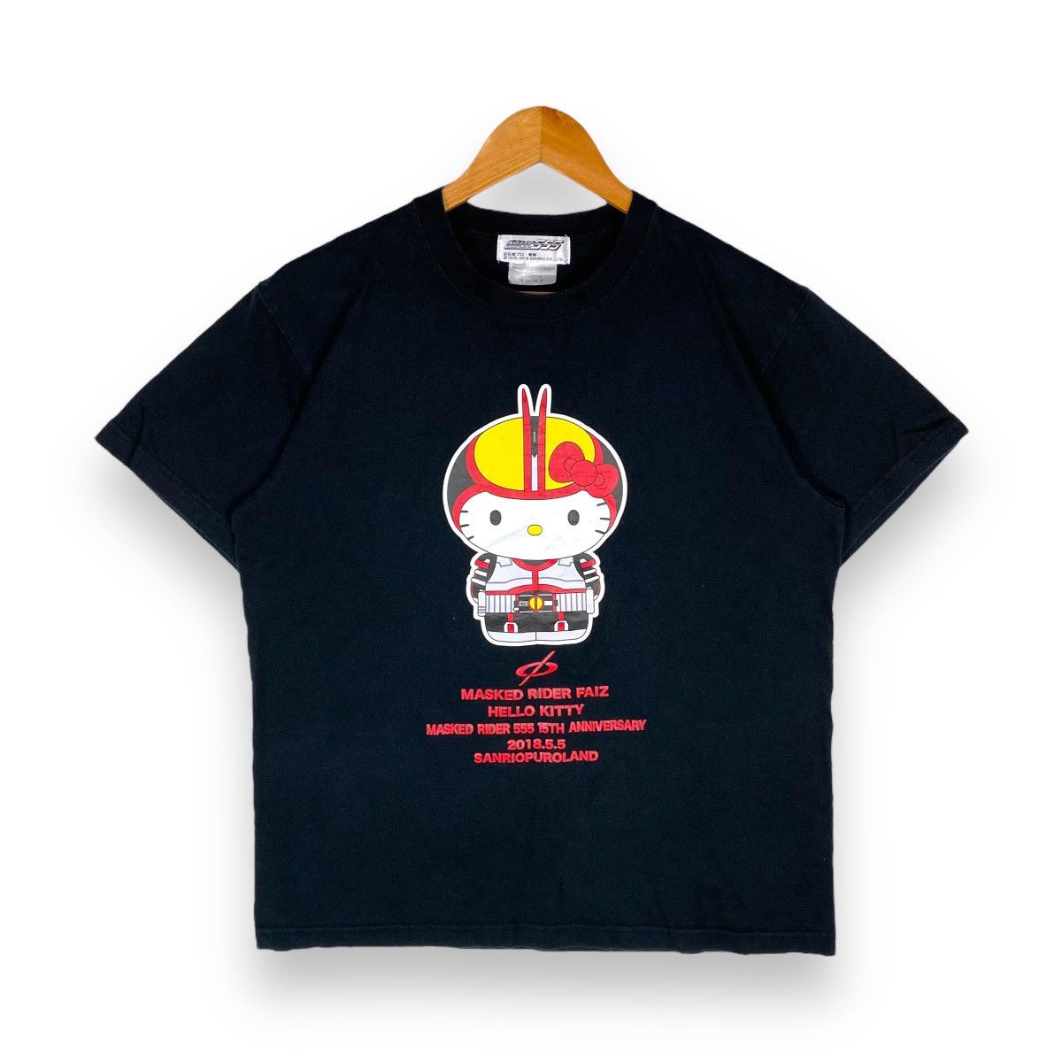 image of Cartoon Network x Movie Hello Kitty Masked Rider Faiz 555 Anime Cartoon Tee in Black (Size Large)