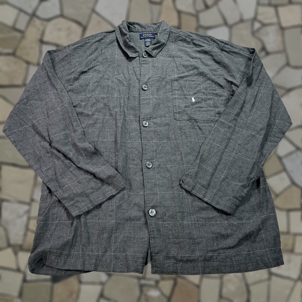 Polo Ralph Lauren Polo Ralph Lauren Pajama Top Mens L Gray Check Cotton Sleepwear Lounge Shirt Style Loungewear Lightweight Button Front Collared Long Sleeve Size US L / EU 52-54 / 3 - 1 Thumbnail