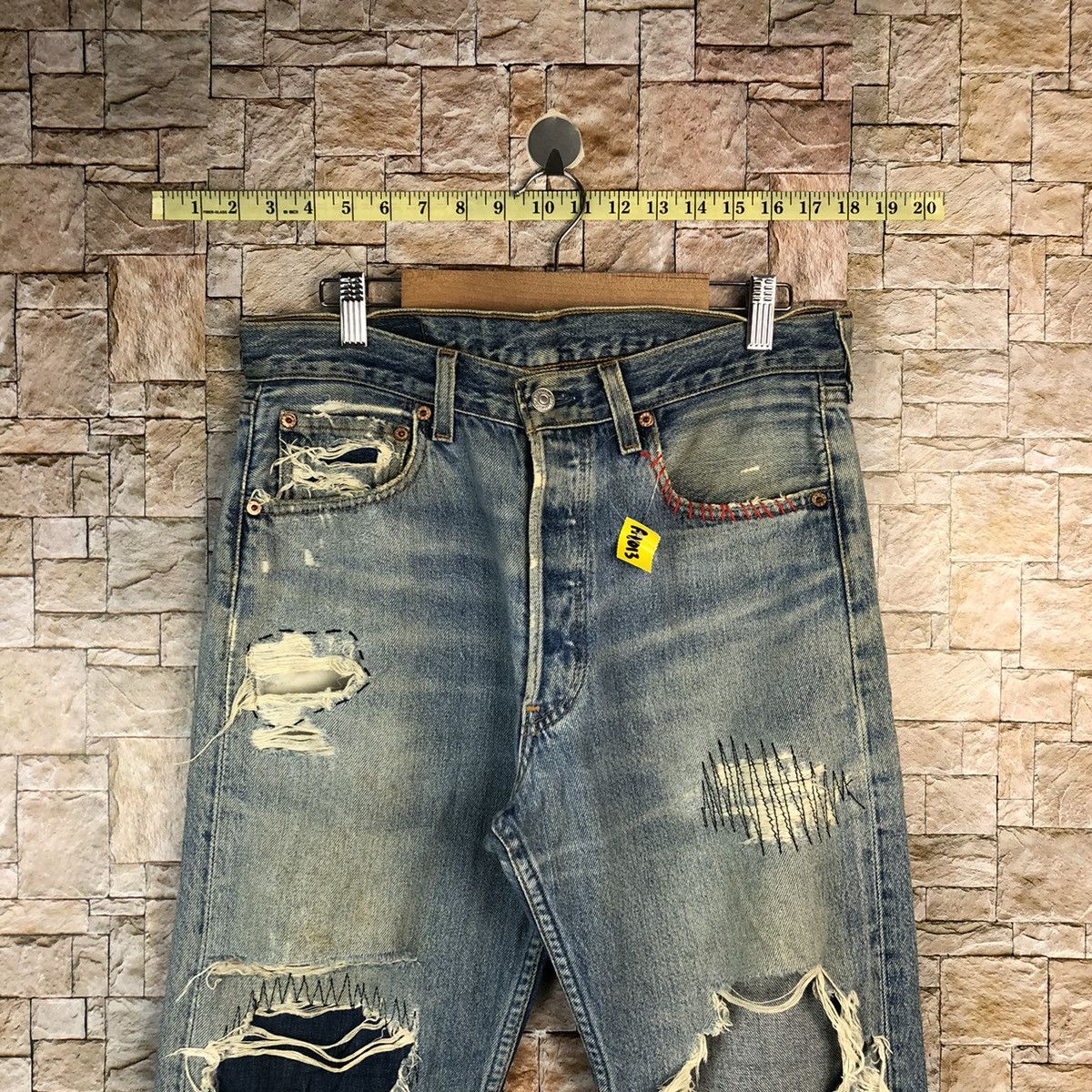 Levi's D 501 Levis patchwork ripped Distressed Denim Pants #A1013 Size US 32 / EU 48 - 4 Thumbnail