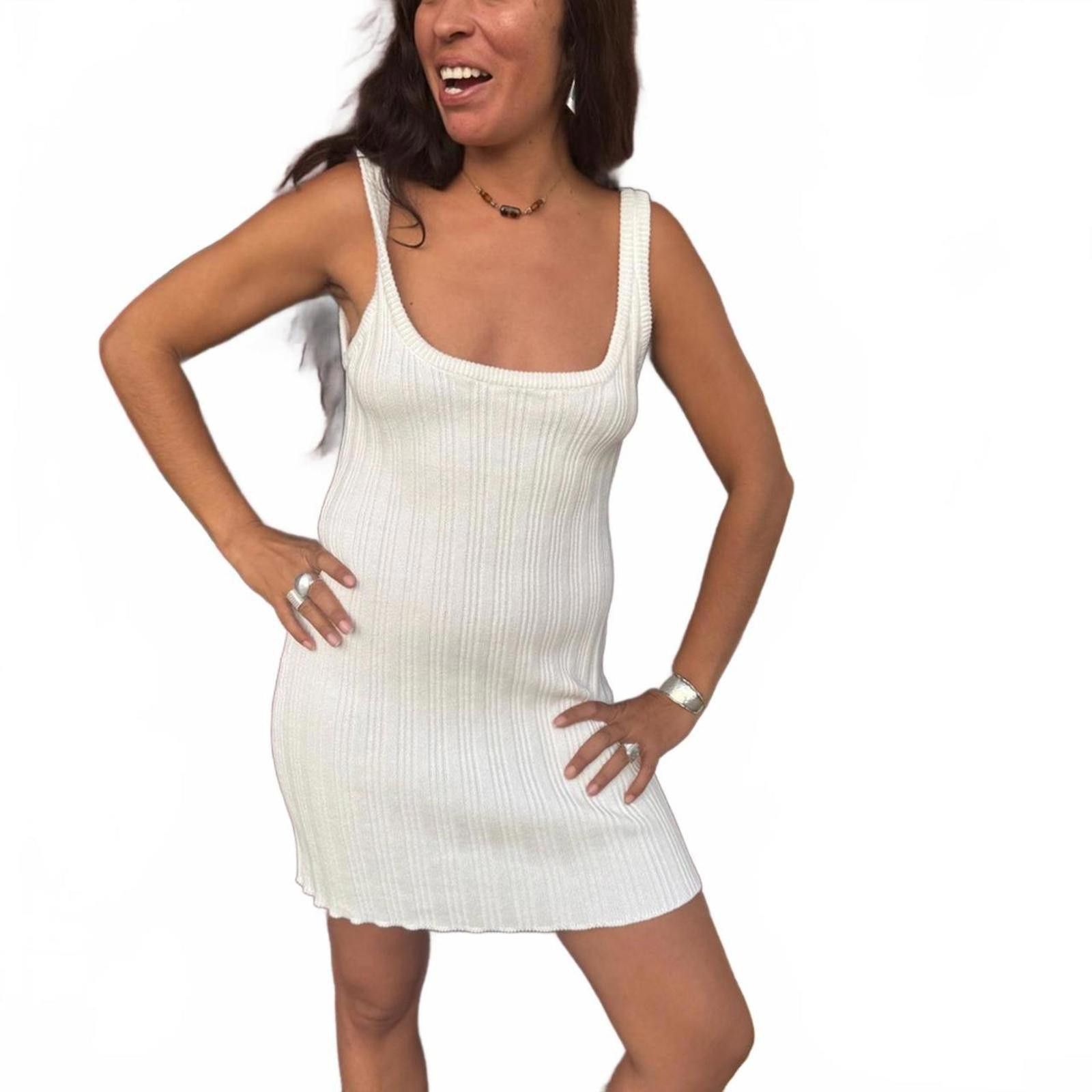 Designer Rue Stiic L Cream Cotton Scoop Neck Cable Knit Tank Dress Size L / US 10 / IT 46 - 6 Thumbnail