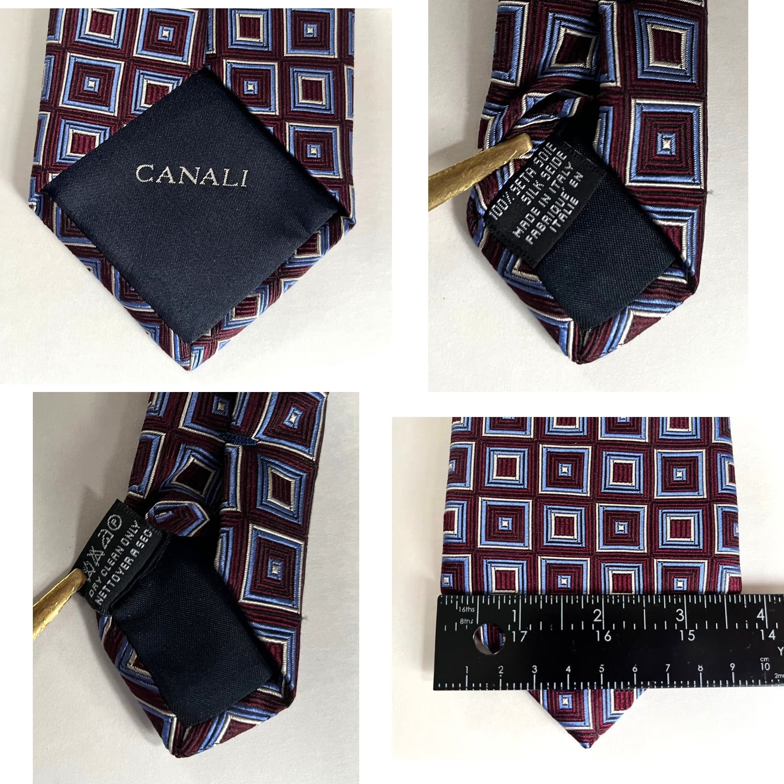Canali Canali Tie Geometric Silk Made in Italy Men’s Wide 59" Purple Multicolor Designer Luxury Size ONE SIZE - 8 Thumbnail