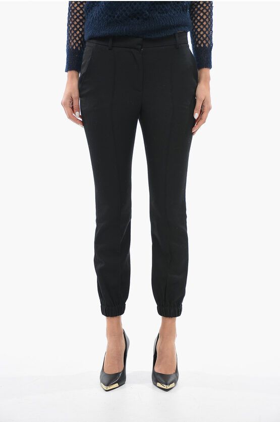 image of Alexander Mcqueen Wool Single Pleated Casual Pants With Ankle Drawstring in Black, Women's (Size 26