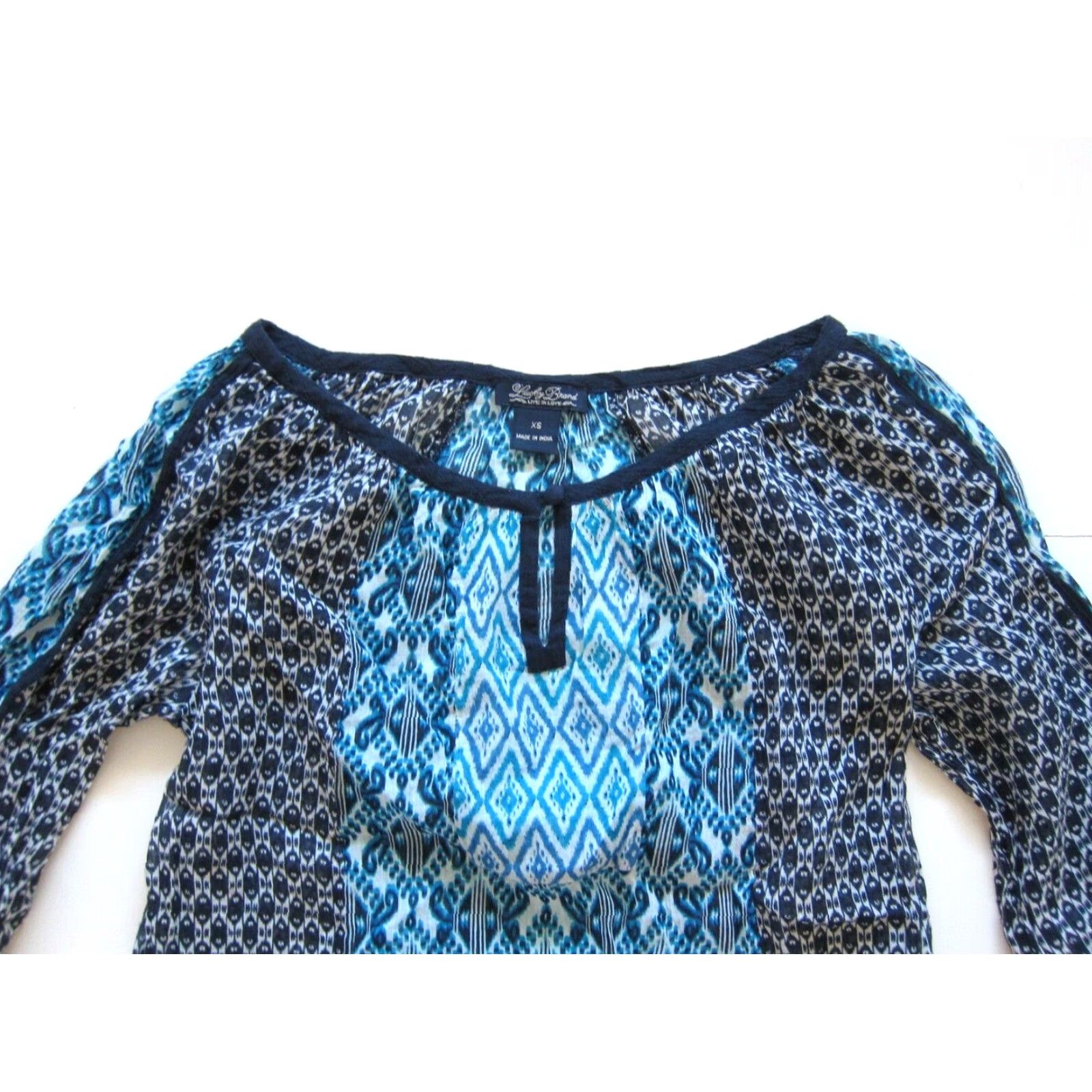 Lucky Brand Lucky Brand Blue Batik 100% Cotton Gauze Blouse 3/4 Sleeve Tunic XS Women Batik Peasant Shirt Size XS / US 0-2 / IT 36-38 - 3 Thumbnail