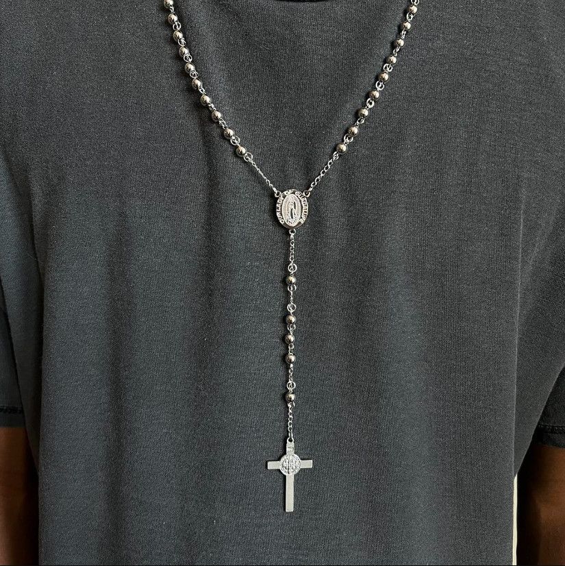 Jewelry Y2K 2000s chrome silver rosary bead necklace Size ONE SIZE - 2 Thumbnail