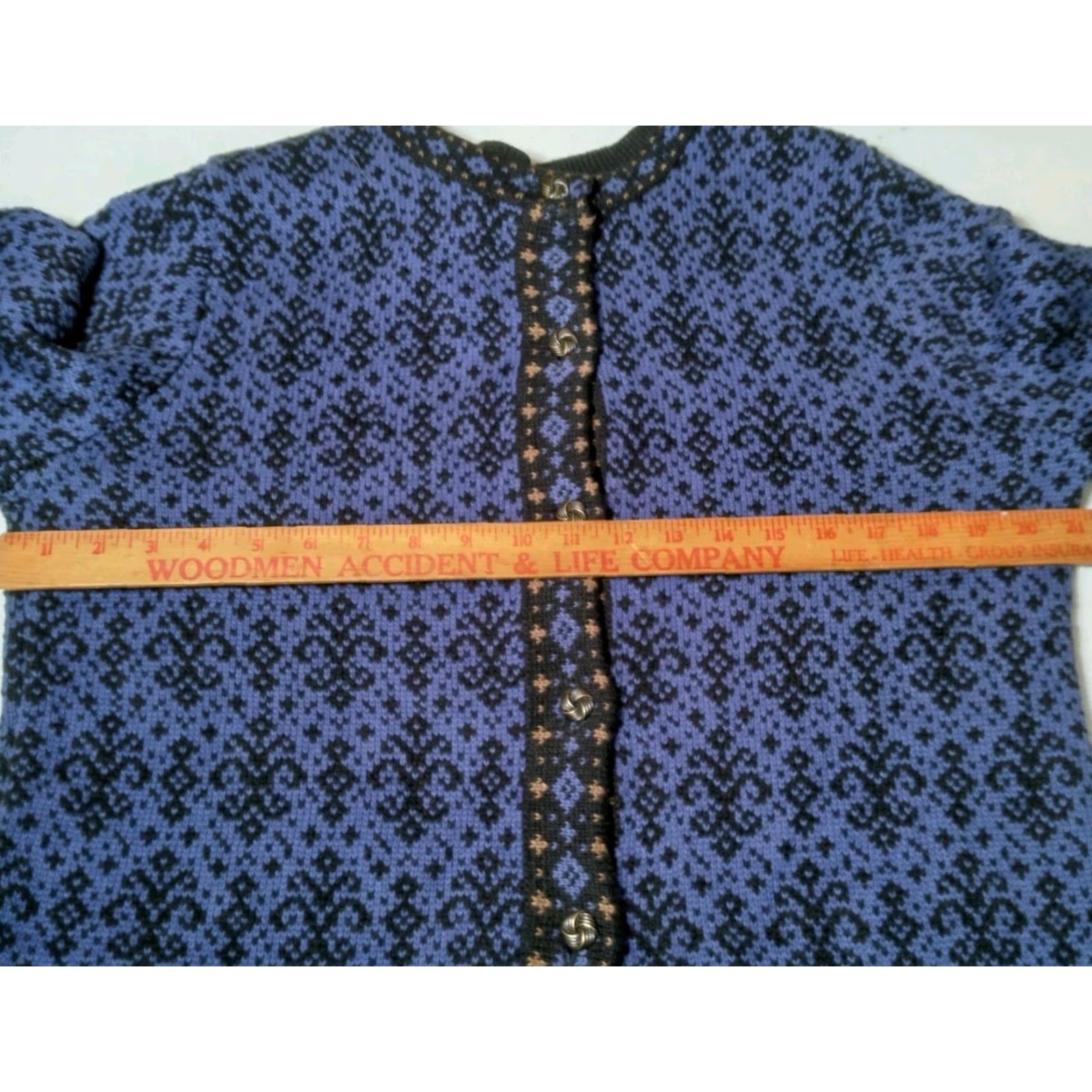 Vintage Nomadic Traders Cardigan Sweater Women L Blue Fleur Di Lis Button Up Nordic Size L / US 10 / IT 46 - 4 Thumbnail