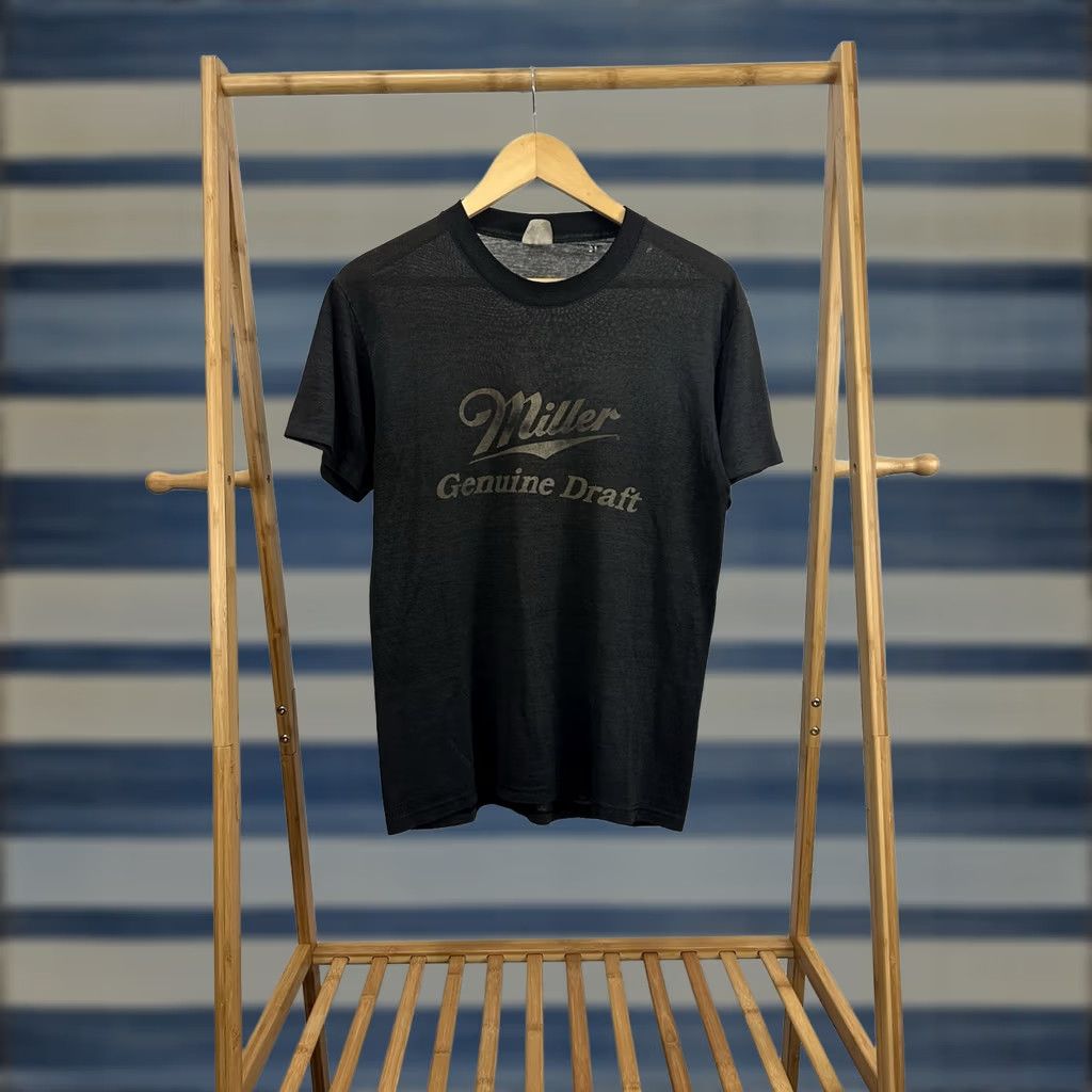 Vintage VTG 80s Miller Beer Draft Super Paper Thin Burnout Worn Alcohol T-Shirt L Mens Black Shirt Distressed 90s Grunge Theme Size US L / EU 52-54 / 3 - 1 Thumbnail