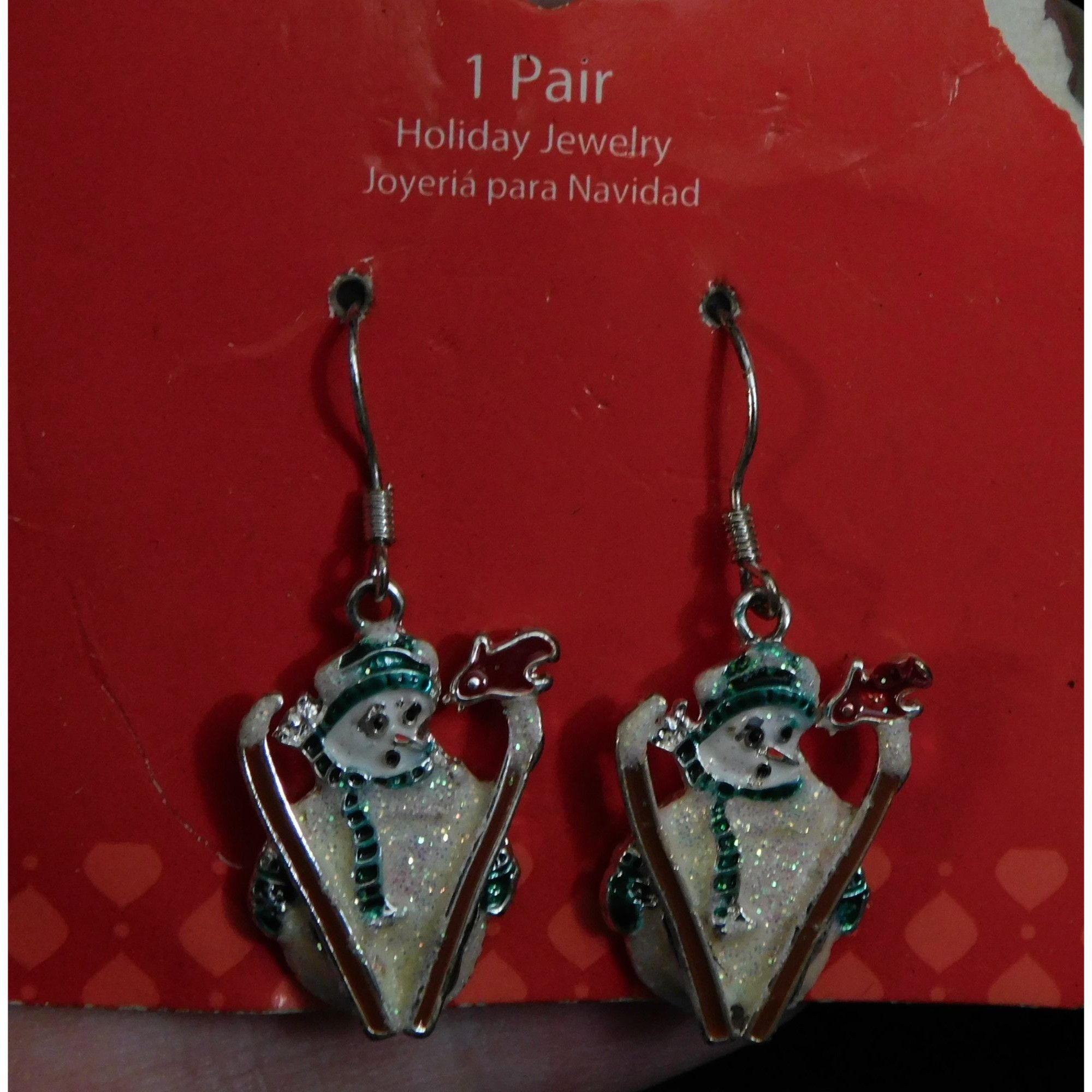 Other Skiing Snowman Glitter Enamel Dangle Earrings Size ONE SIZE - 1 Thumbnail