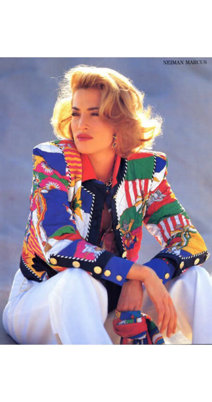 Escada Escada 1991 Ad Campaign Novelty Print Silk Bomber Jacket Size M / US 6-8 / IT 42-44 - 1 Thumbnail