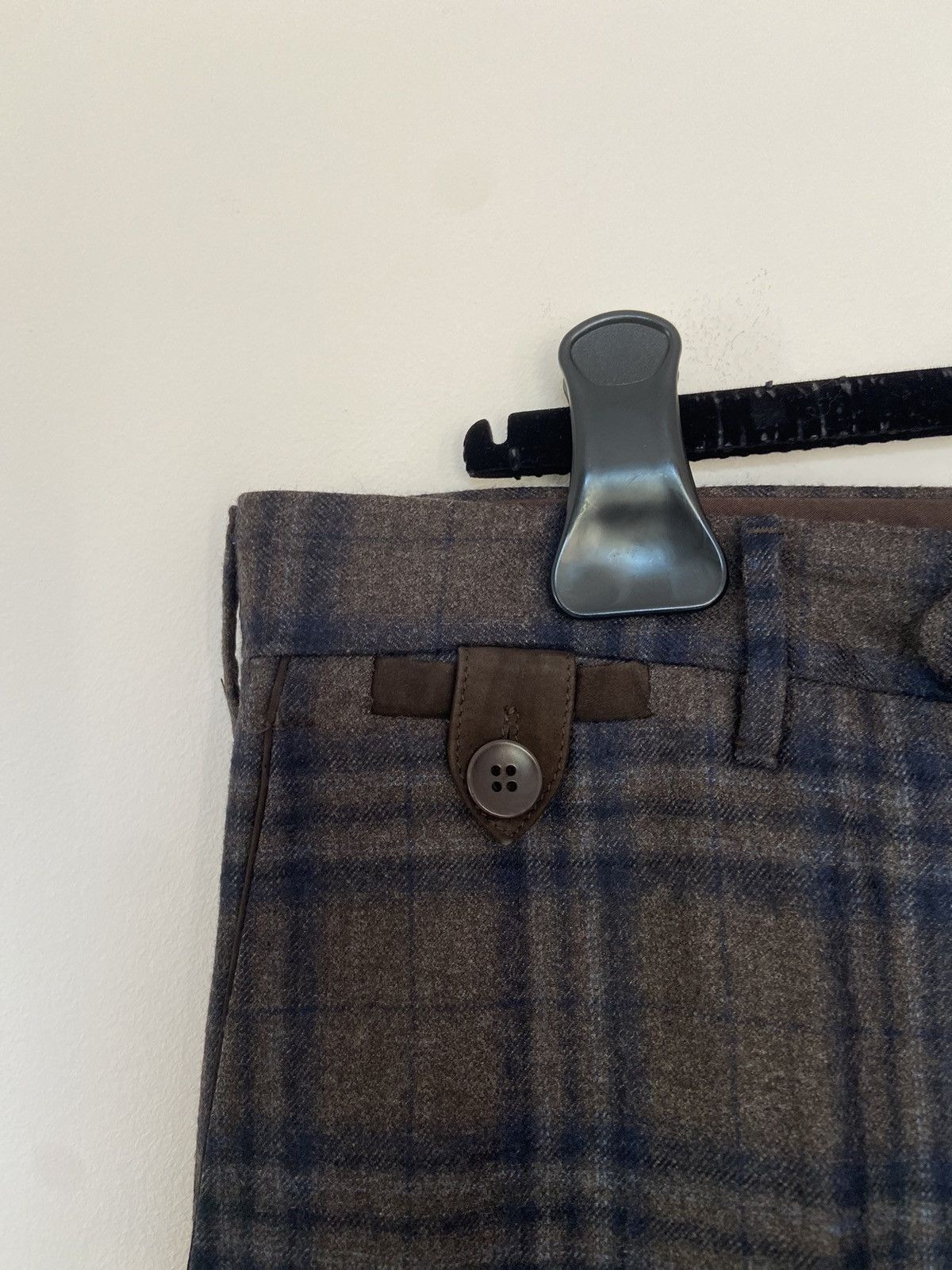 Rota Rota Brown Blue Checked Wool Trousers Size US 39 - 2 Thumbnail