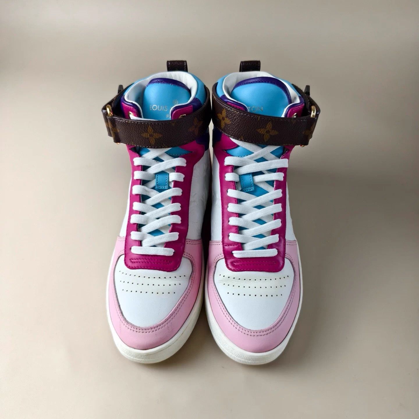 Louis Vuitton LV white/blue/pink embossed Monogram laced shoes W35.5 Size US 4.5 / IT 34.5 - 2 Thumbnail