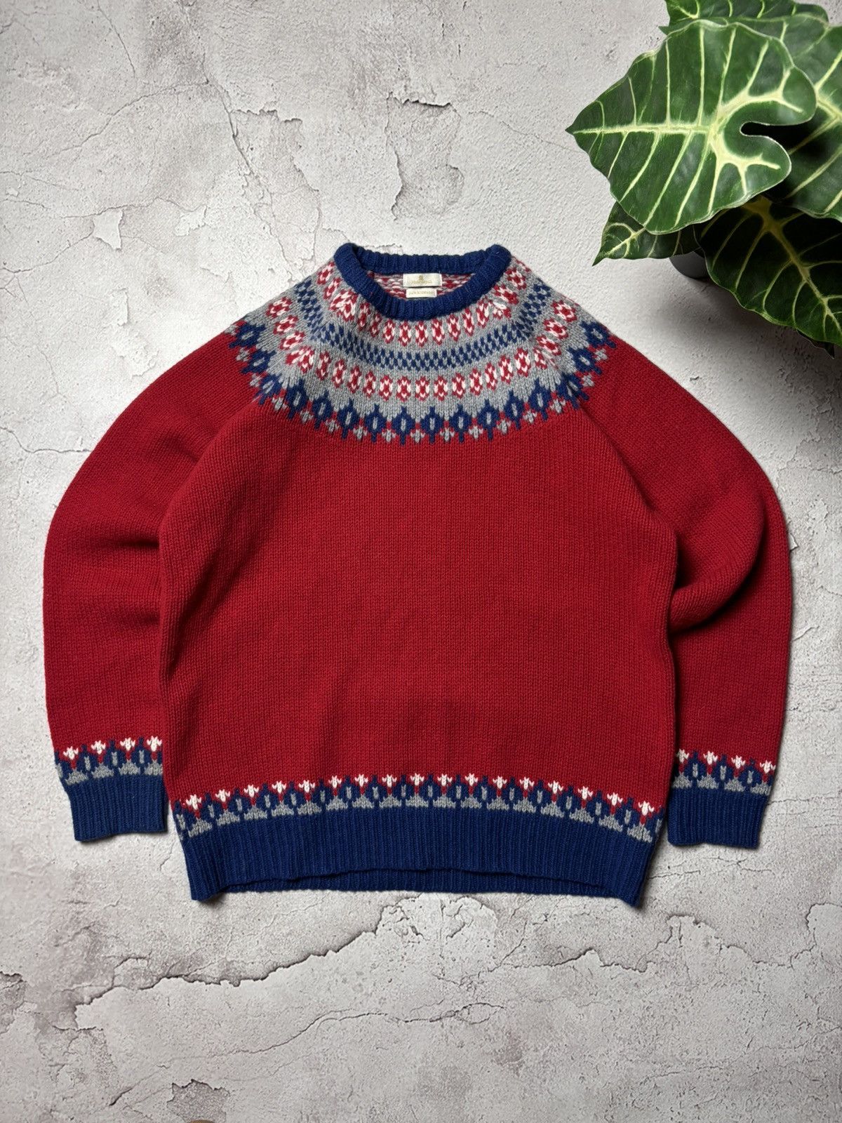 MUNROSPUN RED PURE LAMBSWOOL HEAVY KNIT PULLOVER JUMPER