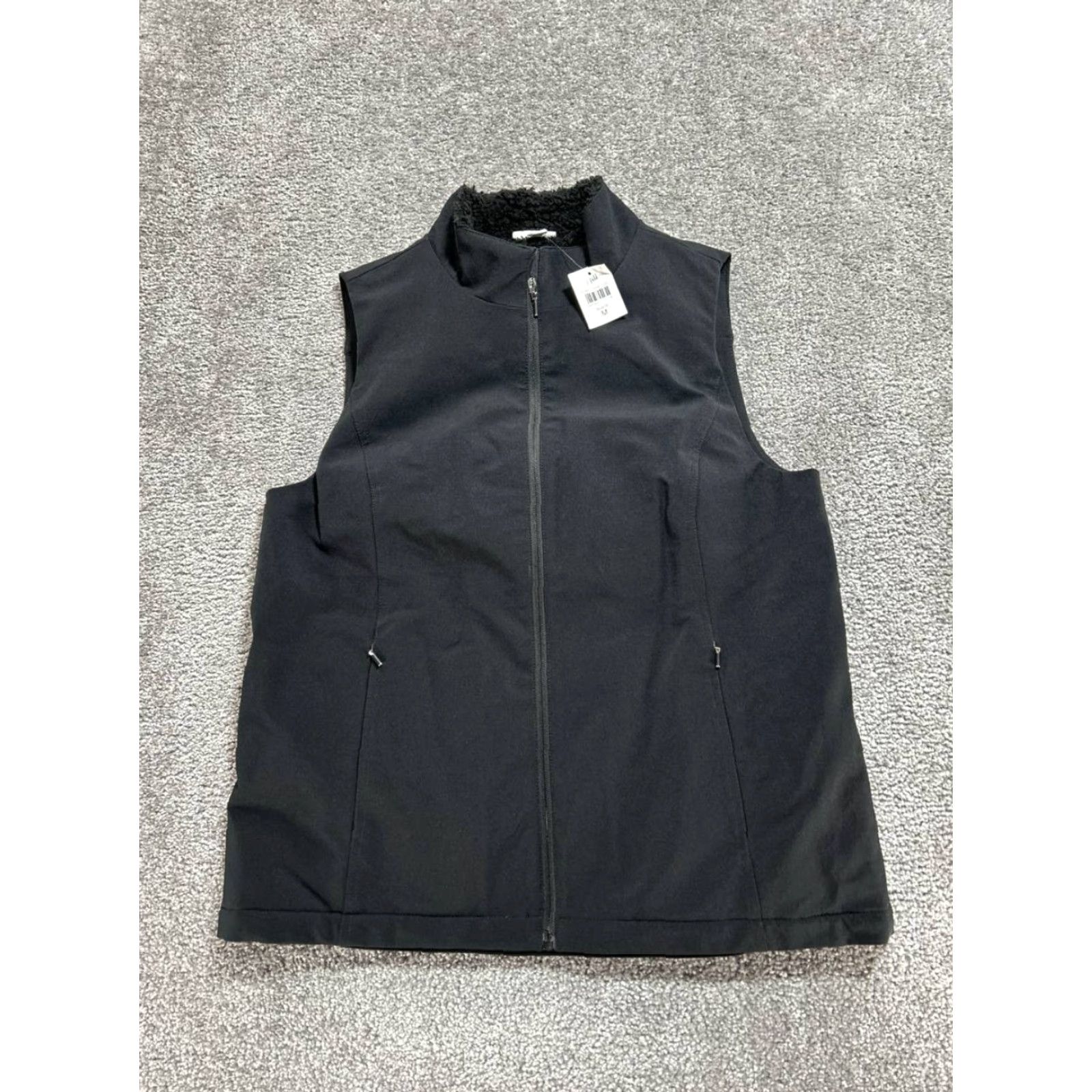 J. Jill J Jill Fit Vest Womens Medium Black Faux Fur Sherpa Lined Nylon Stretch Full Zip Vest Jacket Womens M Black Lined Lightweight Nylon Full Zip Size M / US 6-8 / IT 42-44 - 2 Thumbnail