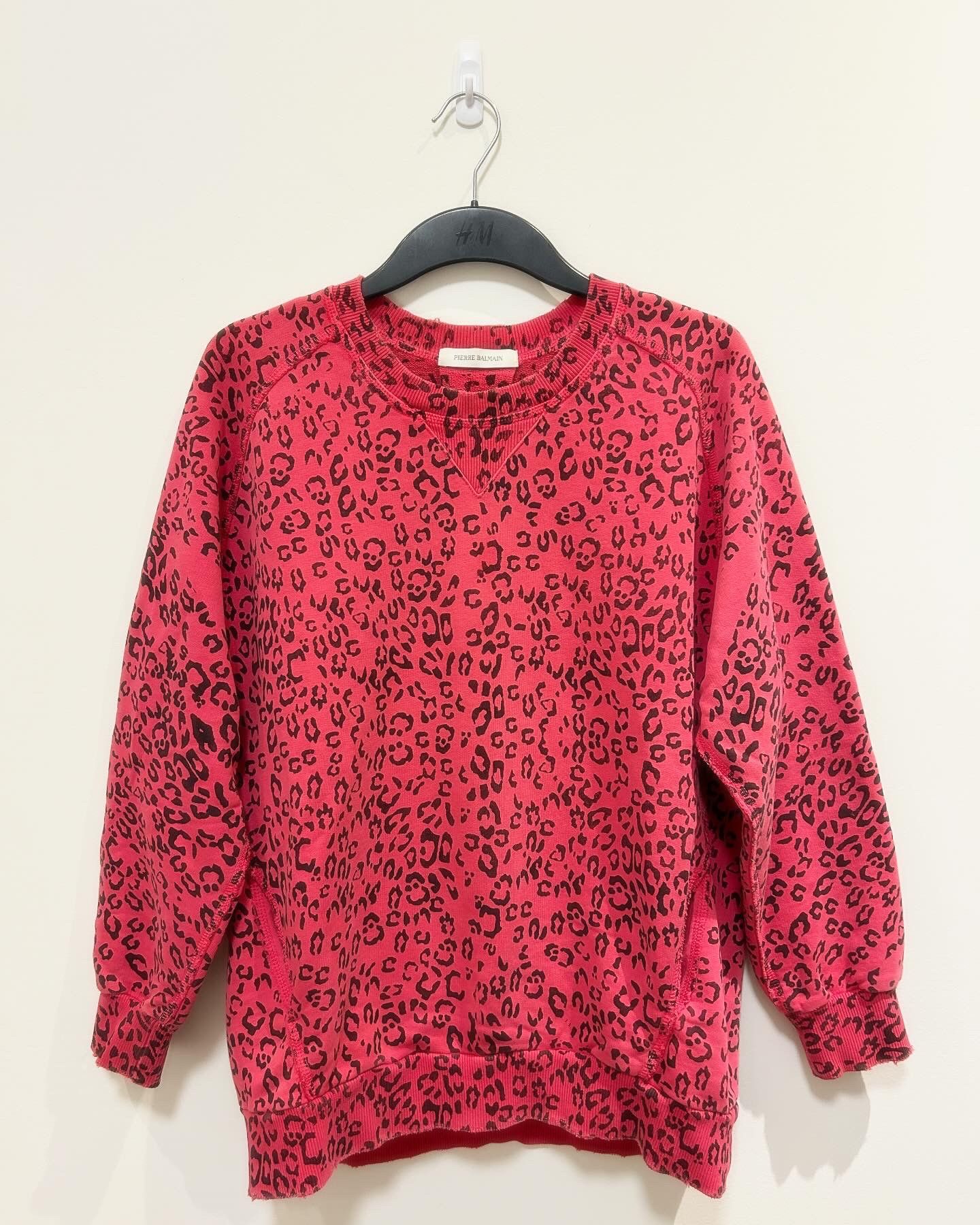 image of Pierre Balmain Women's Leopard Sweatshirt In Hot Pink in Hot Pink/Black (Size Small)