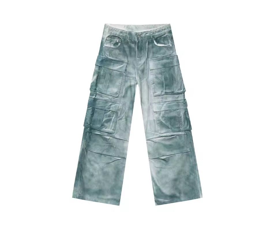 Jean Design Cargo Pockets Baggy Washed Y2k Jeans Size US 33 - 2 Thumbnail