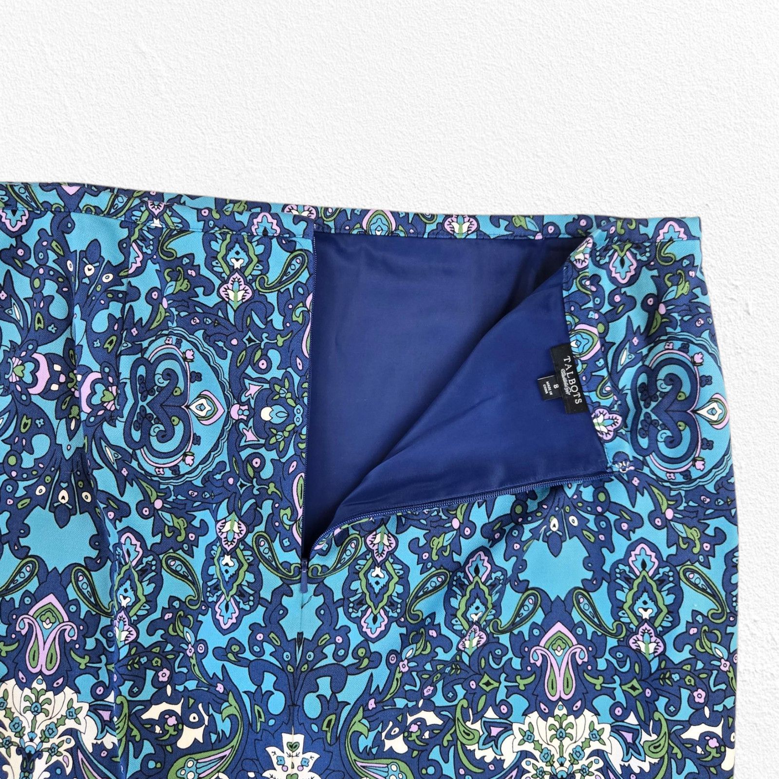 Other Baroque Paisley Blue Purple Cotton Blend Pencil Skirt Size 8 Size 30" / US 8 / IT 44 - 8 Thumbnail