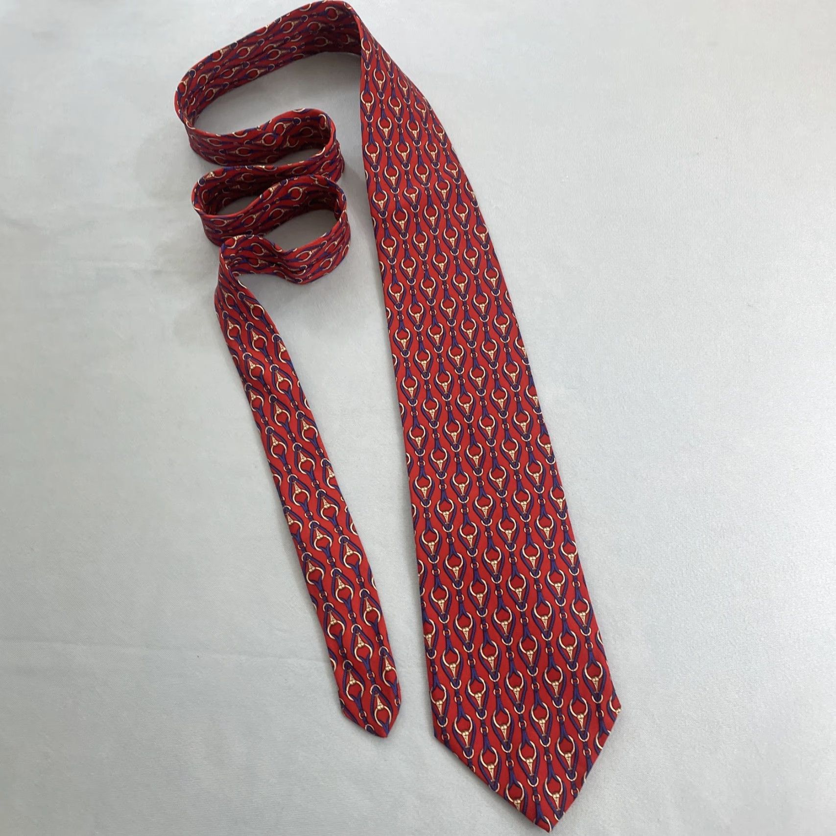 Brooks Brothers Vtg Brooks Brothers Makers Silk Tie Art Deco Chain Longhorns Bulls Red USA 4x58 Size ONE SIZE - 3 Thumbnail
