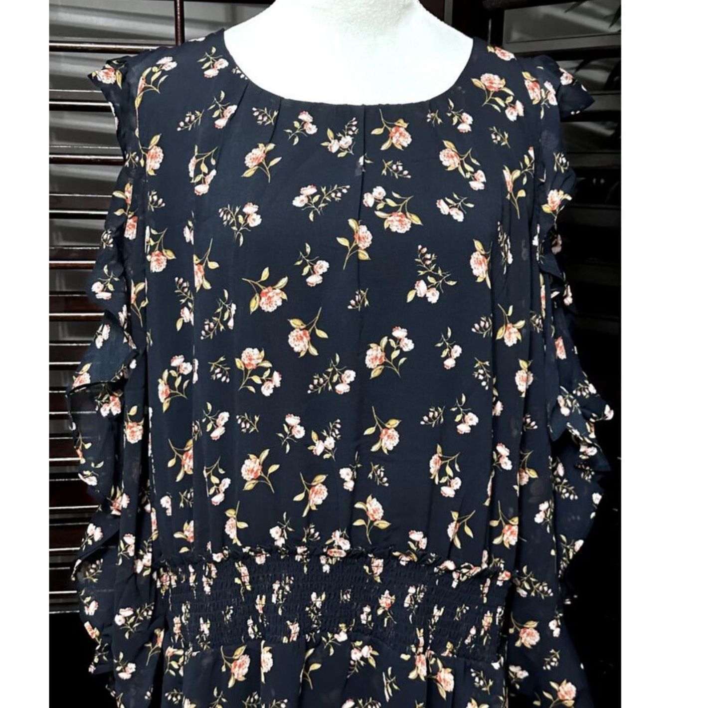 Other 1. State Navy Floral Ruffled Cold Shoulder Midi Dress 3X NWT Size 3XL / US 20-22 - 3 Thumbnail