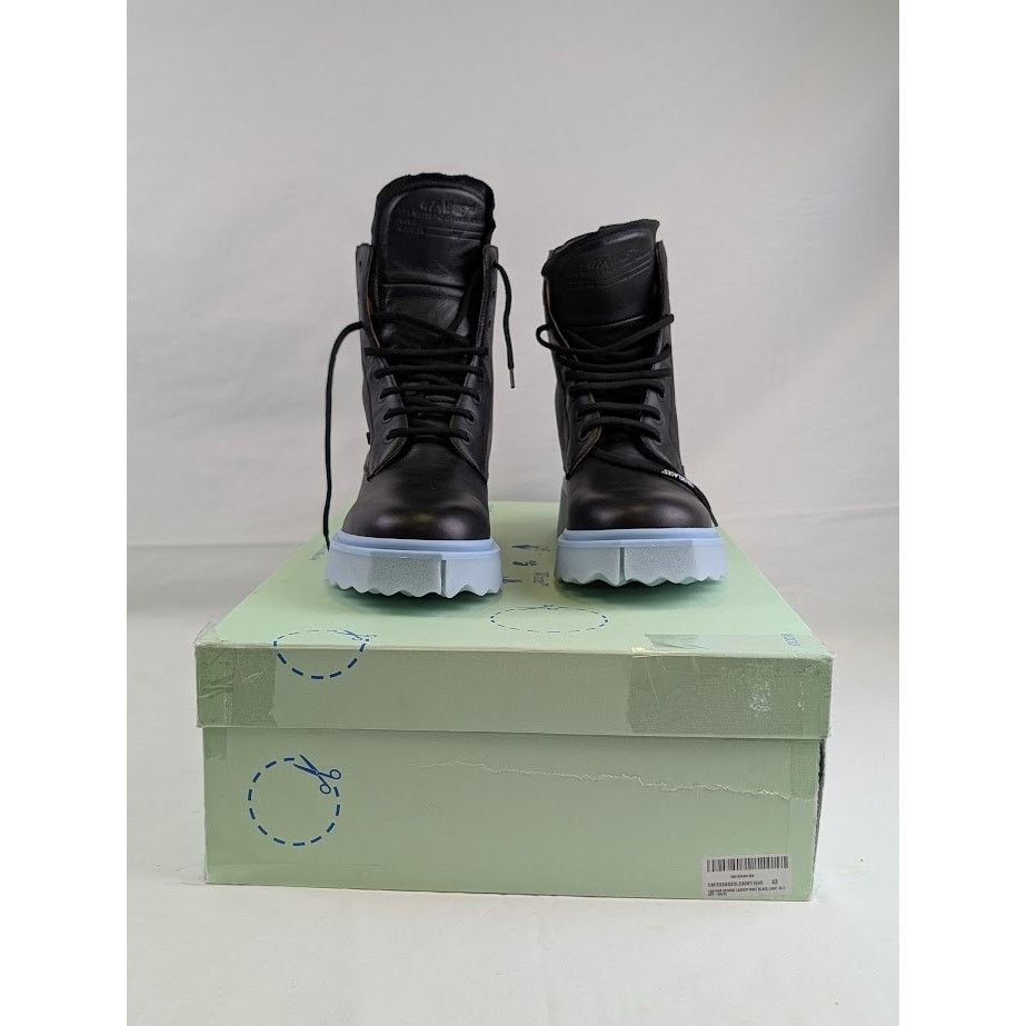 Off-White o1rshd1 Leather Sponge Lace Up Boots in Black/Light Blue Size US 10 / EU 43 - 11 Thumbnail