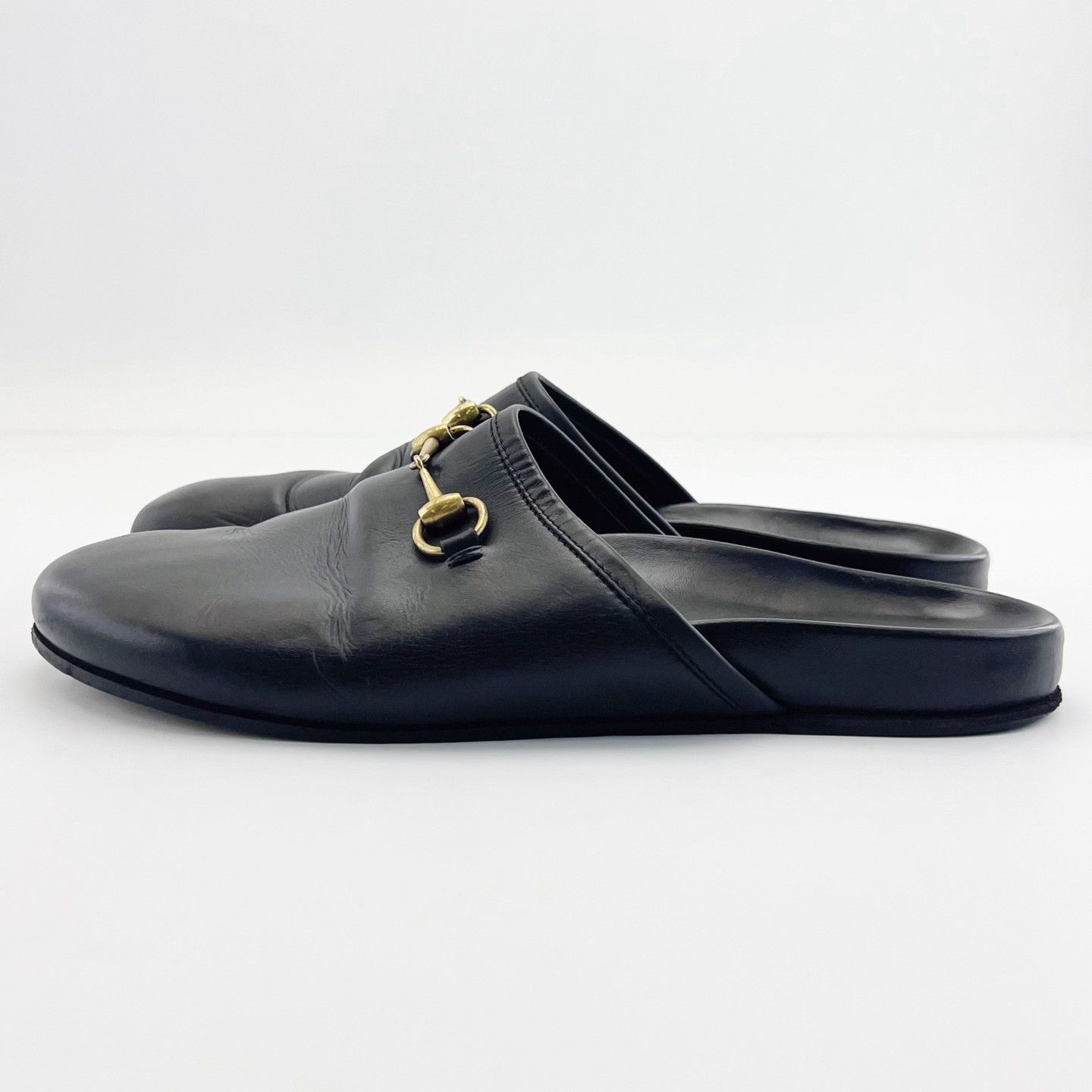Gucci Gucci Black Leather Horsebit Round Toe Slippers Size US 10 / EU 43 - 1 Thumbnail
