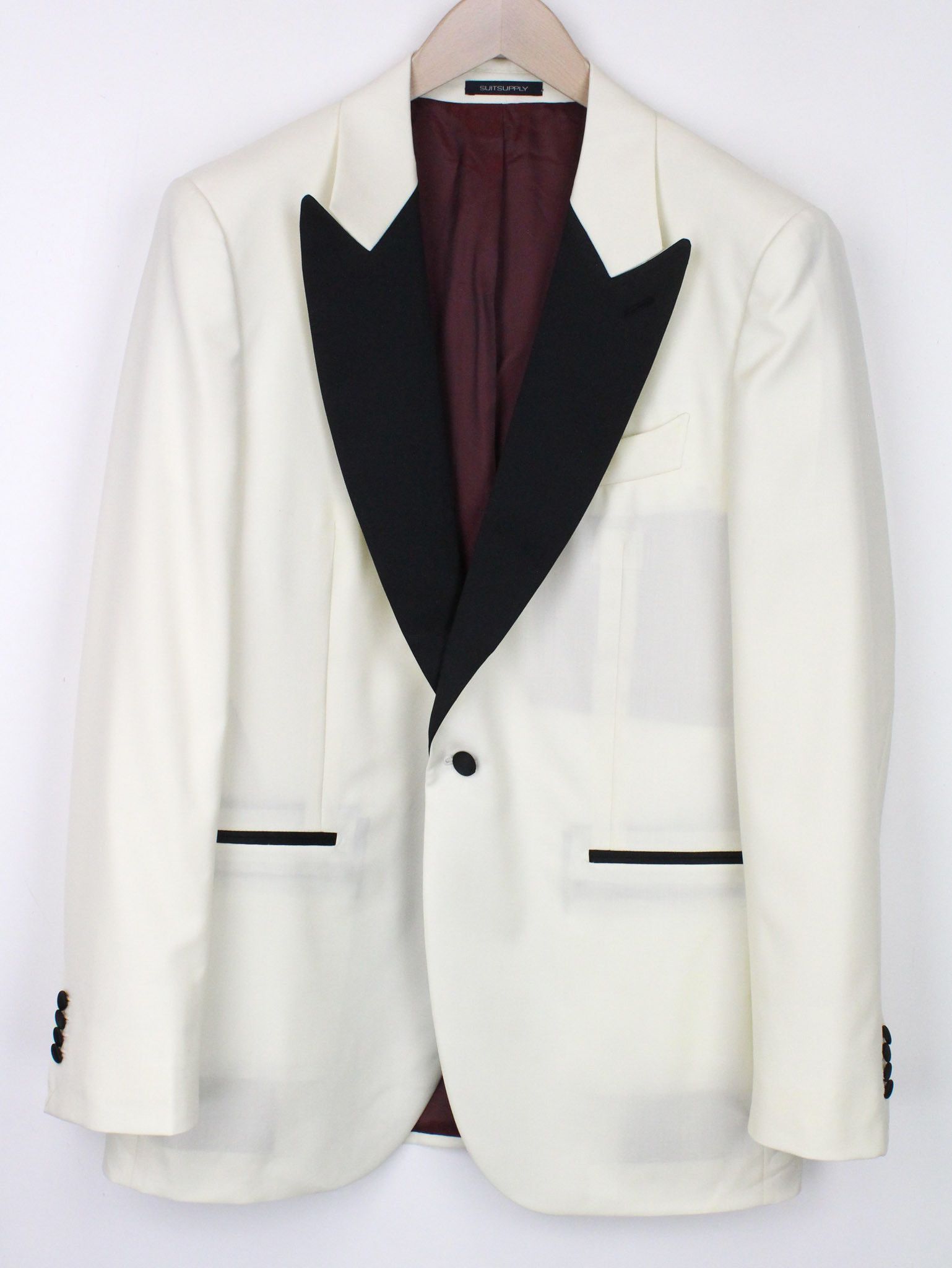 image of Suitsupply La Spalla Uk44R Off-White Slim Wool Peak Tux Blazer 71470 in Off White, Men's