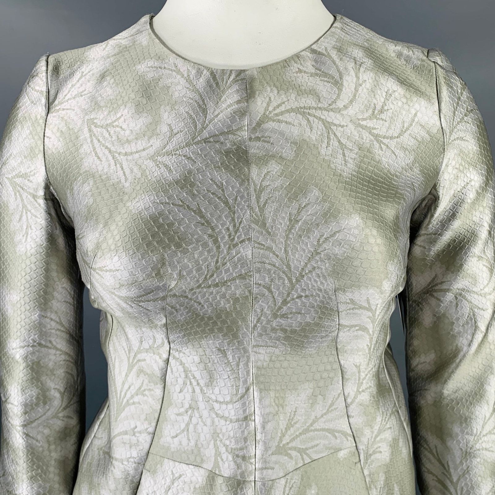 Jil Sander Size 10 Grey Silver Polyester Silk Embossed A-Line Dress Size L / US 10 / IT 46 - 2 Thumbnail